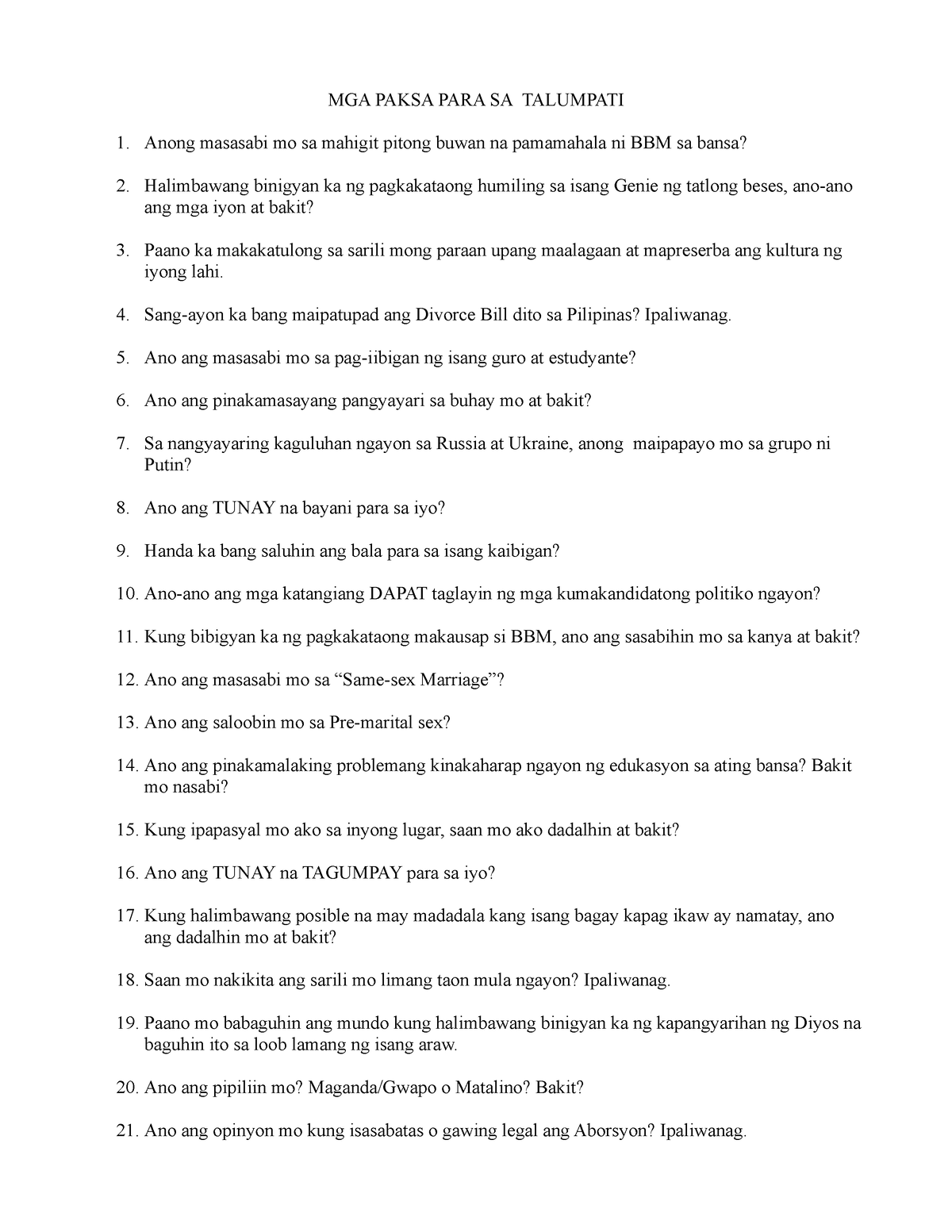 Paksa Sa Dagliang Talumpati Kakayahang Diskorsal Mga Paksa Para Sa Talumpati Anong Masasabi Mo 2011