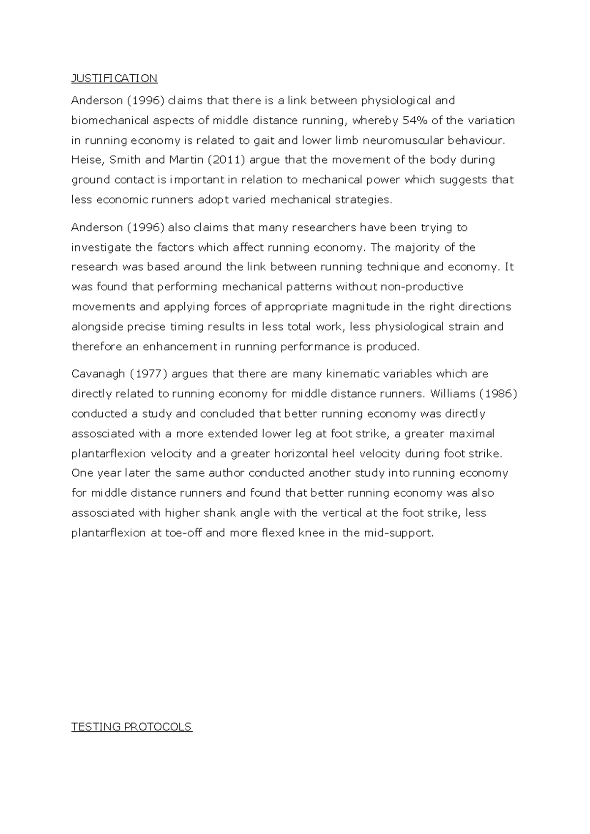 Testing Protocols - Biomechanics section for Integrated Sport and ...