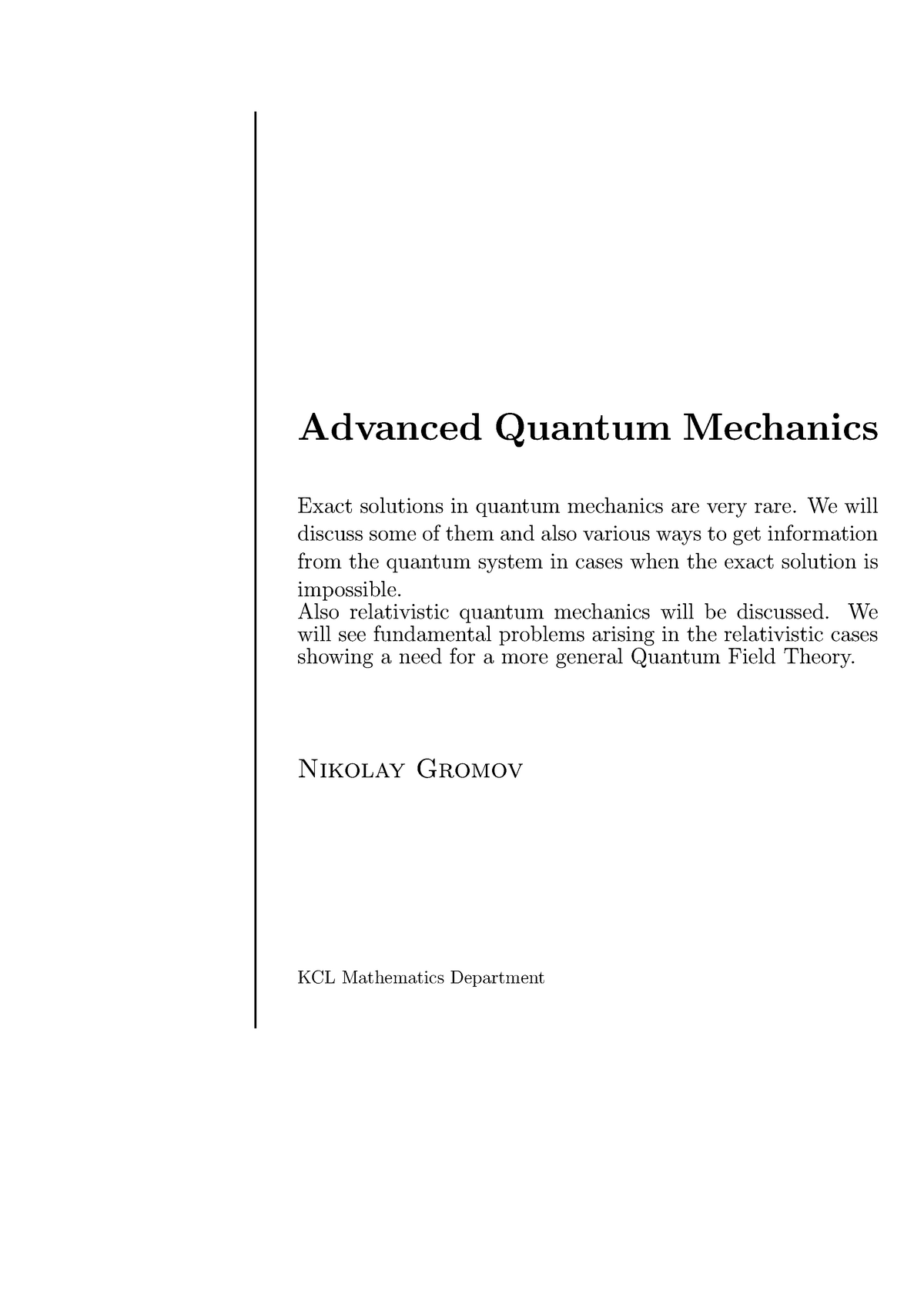 Lecture Notes Lectures 1 20 7ccmms31t Advanced Quantum - 