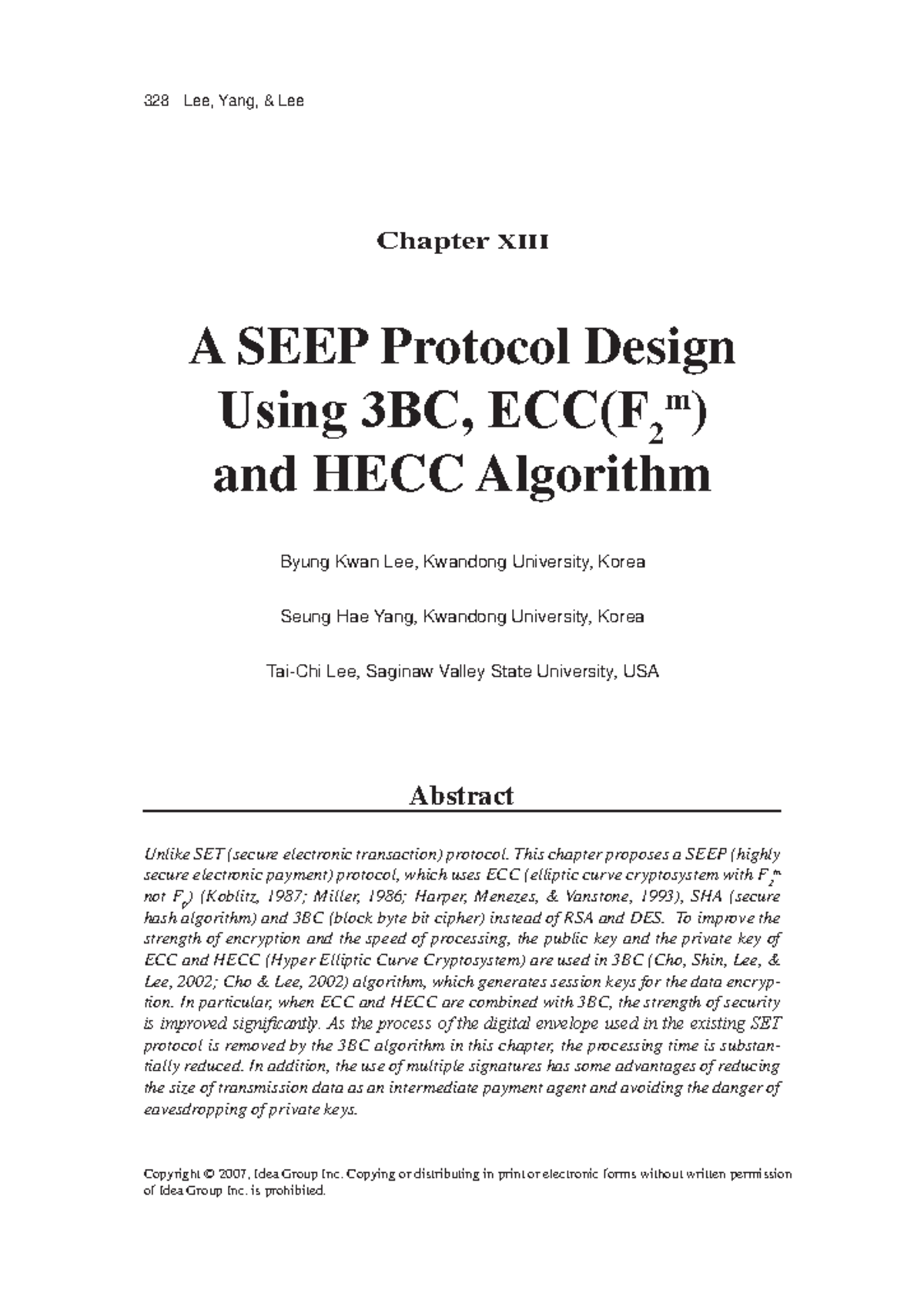 Chapter 13 - A SEEP Protocol Design Using 3BC, ECC(F2m) and HECC ...
