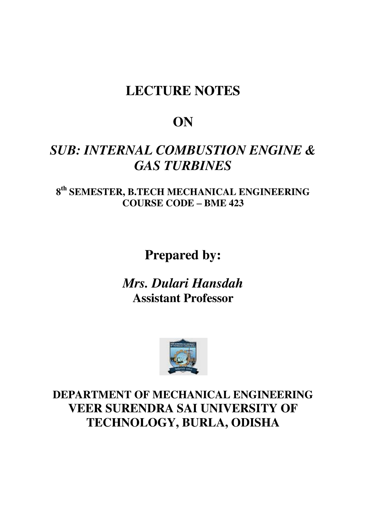 Lecture 1429900545 - Good - LECTURE NOTES ON SUB: INTERNAL COMBUSTION ...