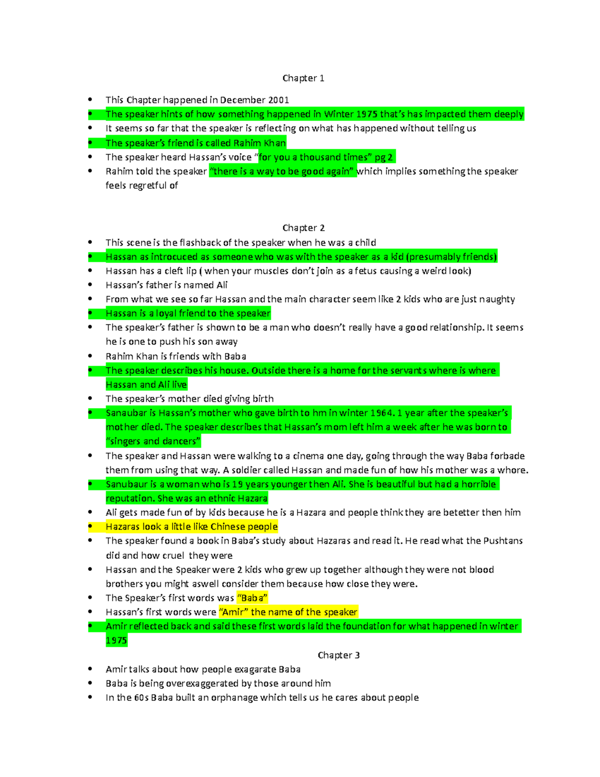 Kite Runner summary complete Chapter 1 This Chapter happened in