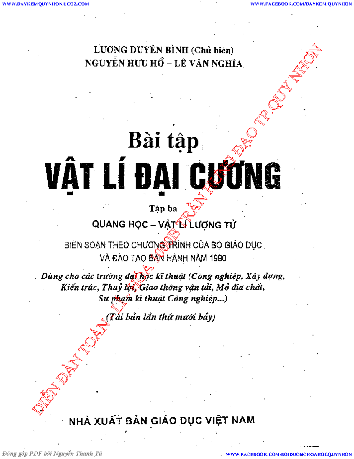 Bài Tập Vật Lí đại Cương Tập 3 - LƯƠNG DUYÊN BÌNH (Chủ Biên) NGUYỄN HỮU ...