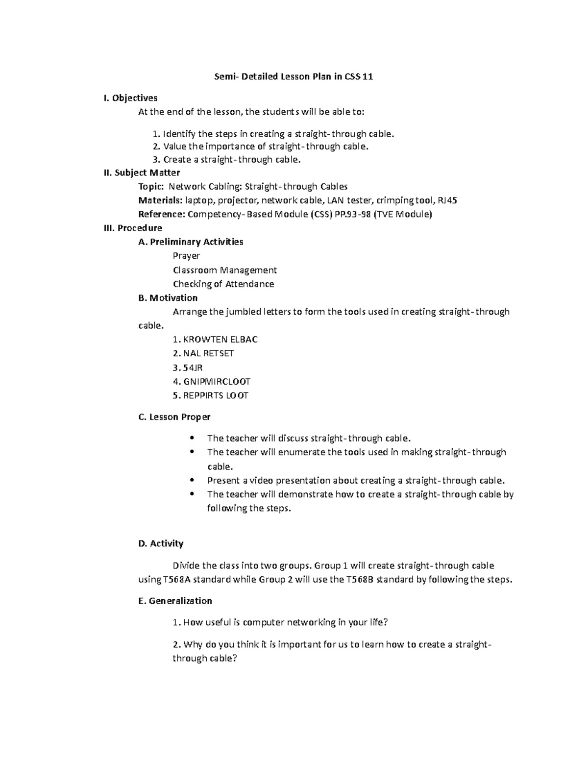Lesson PLAN CSS11 - None - Semi- Detailed Lesson Plan in CSS 11 I ...
