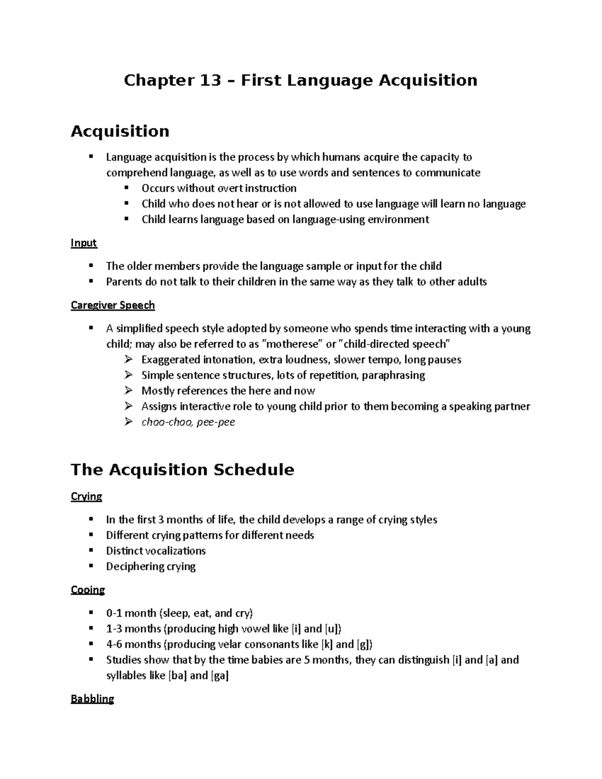 Chapter 13 First Language Acquisition Chapter 13 First Language 