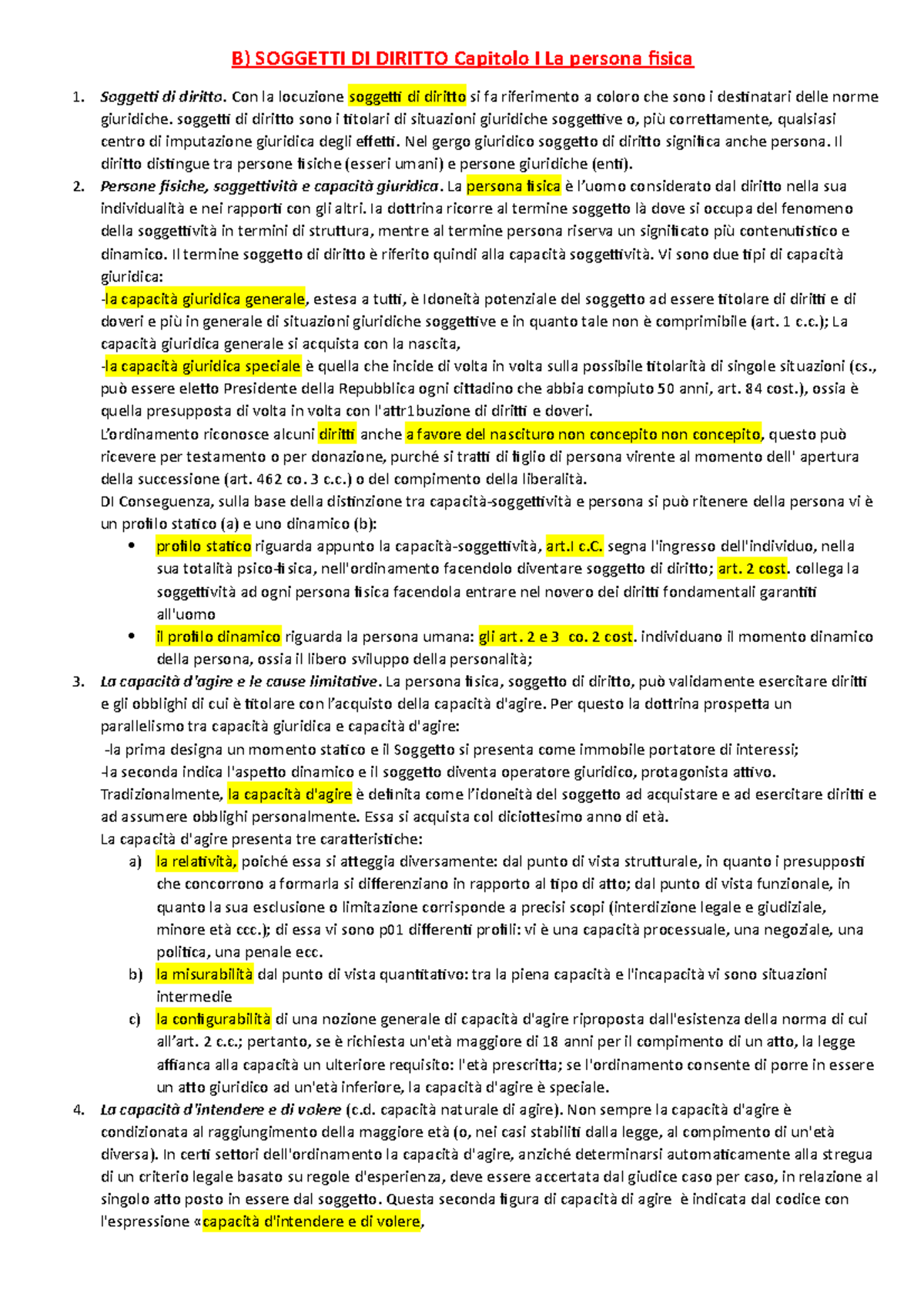 B.1. La Persona Fisica - B) SOGGETTI DI DIRITTO Capitolo I La Persona ...