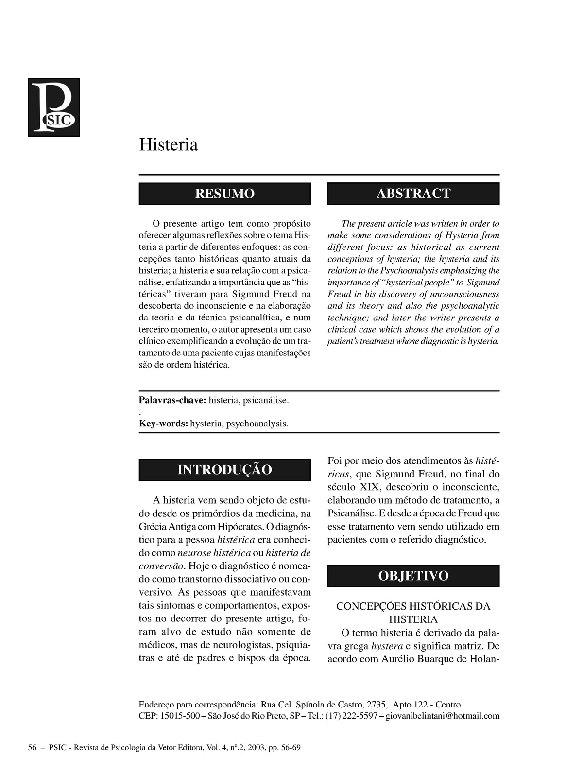 Histeria.Psic. Revista De Psicologia - 56 – PSIC - Revista De ...