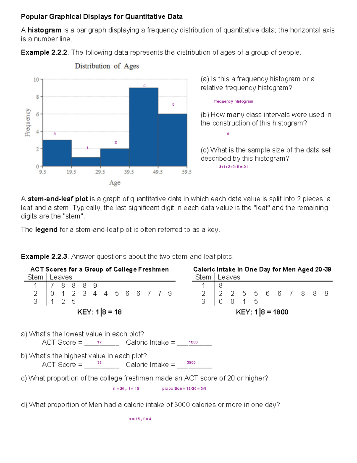 Chapter 2 Notes Pg 4 - Popular Graphical Displays for Quantitative Data ...