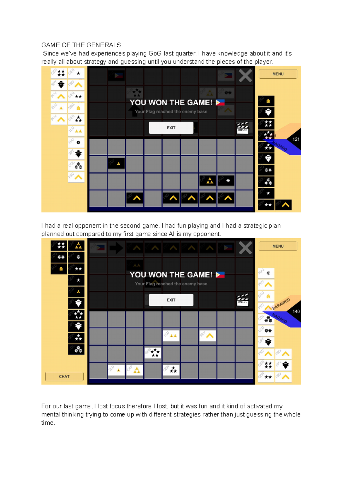 Gog - activity notes - GAME OF THE GENERALS Since we’ve had experiences ...