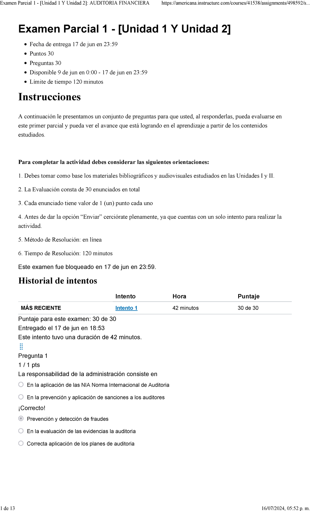 Examen Parcial 1 - [Unidad 1 Y Unidad 2] Auditoria Financiera - Examen ...