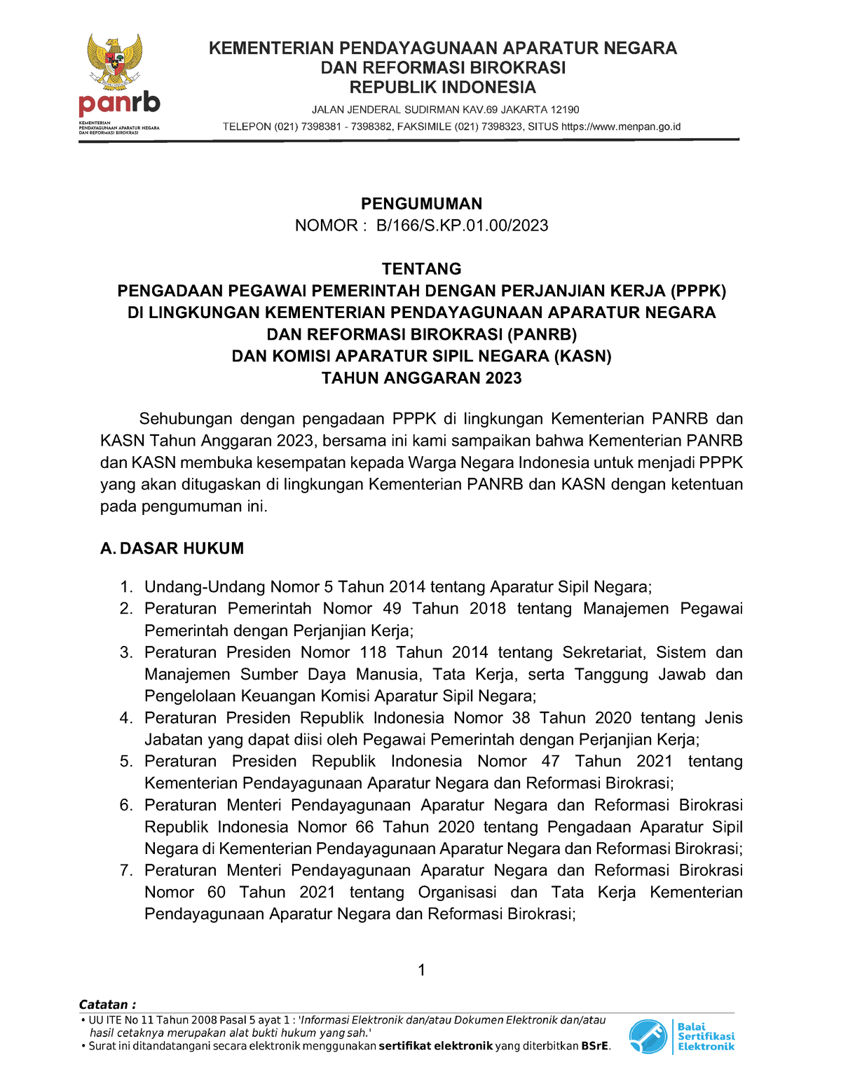 5 6068736644050061810 - PENGUMUMAN NOMOR : B/ 166 /S.KP.01/ TENTANG ...