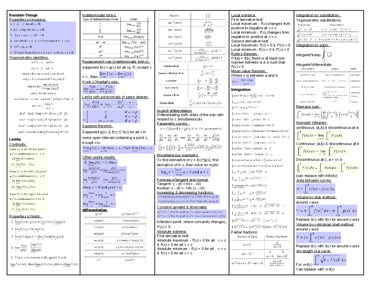 Math cheatsheet - Summary Calculus for Computing - Random Things ...