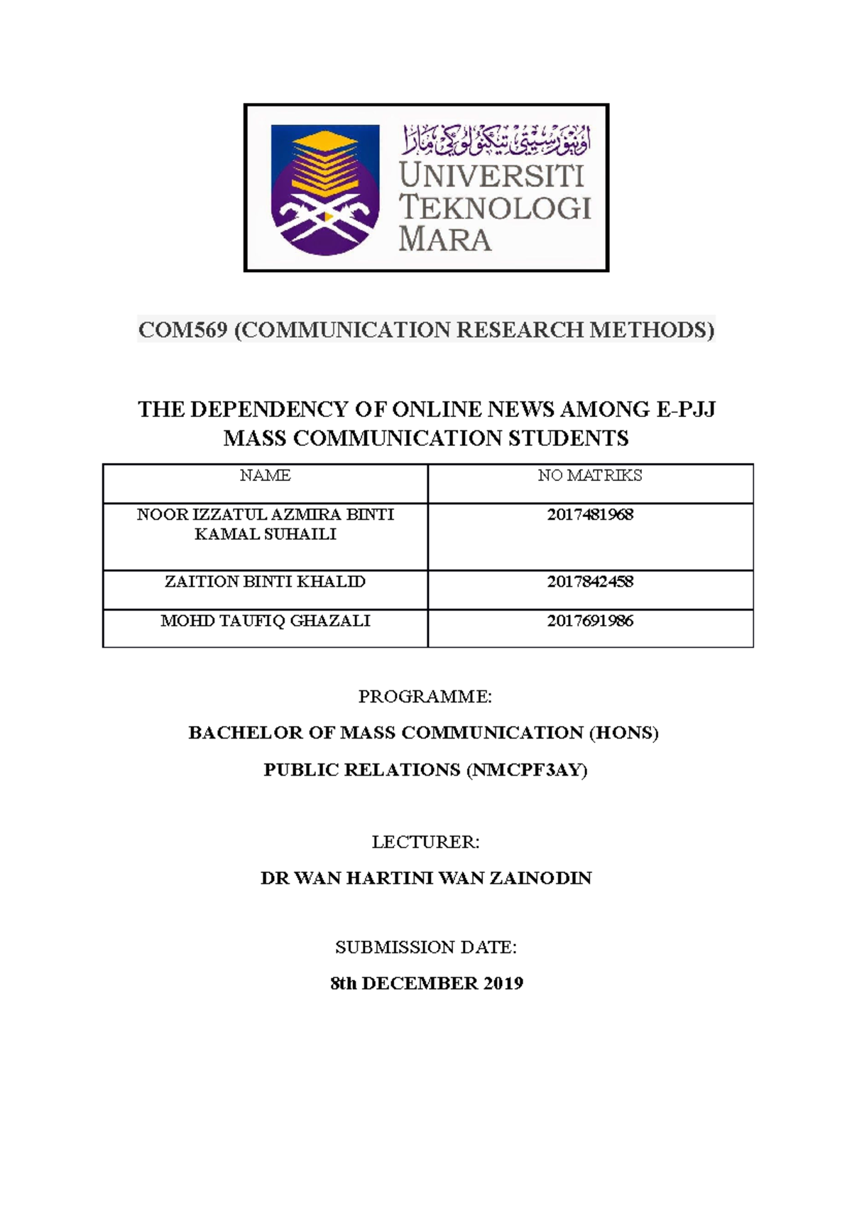COM 569 Problem Statement Latest (tobby) - COM569 (COMMUNICATION ...