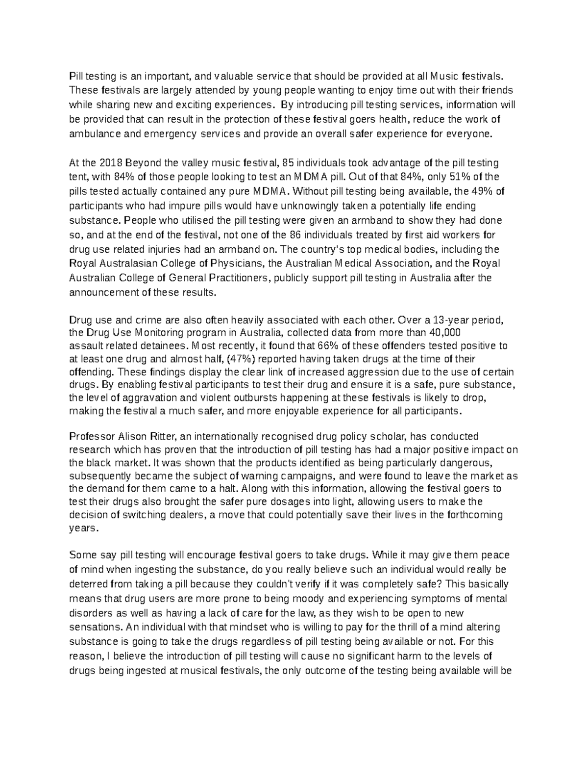Pill Testing Oral - Google Docs - Pill testing is an important, and ...