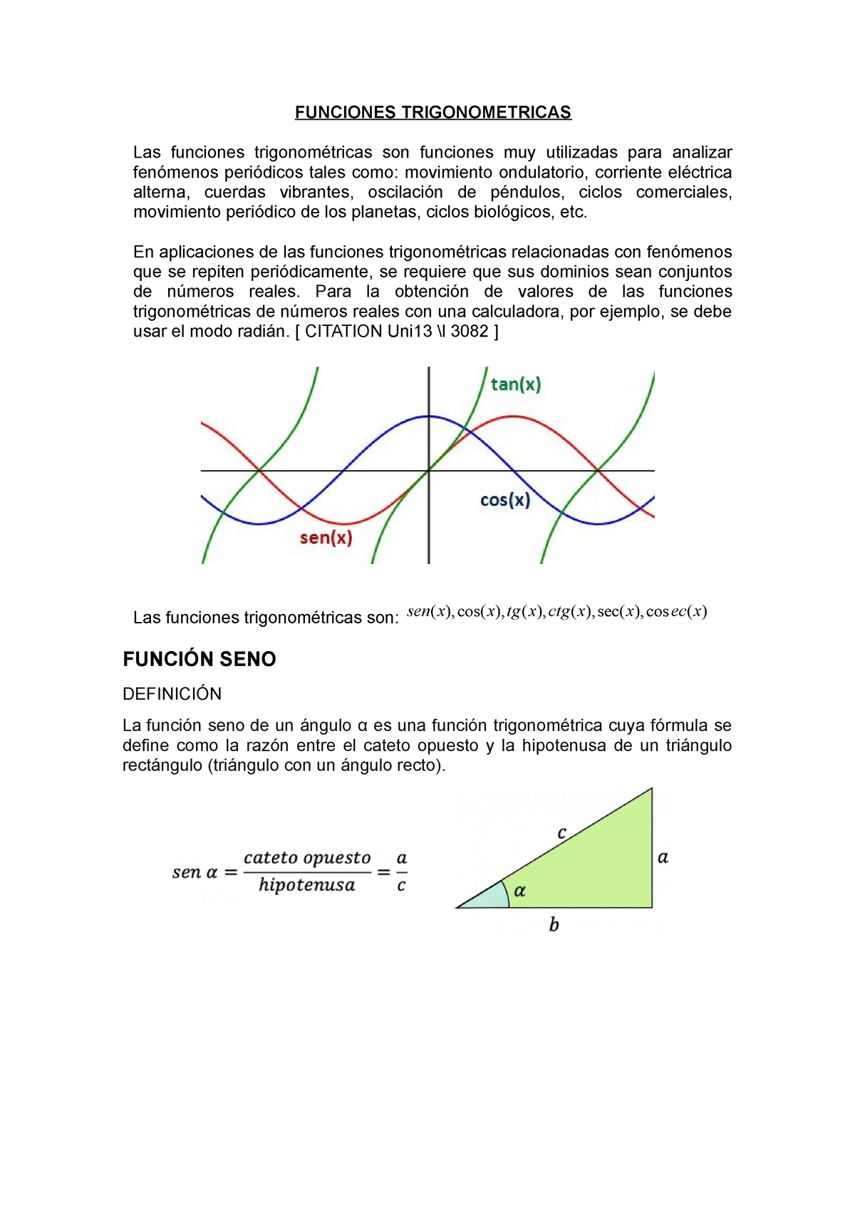 Funcion Seno Resumen De La Función Seno Funciones Trigonometricas Las Funciones