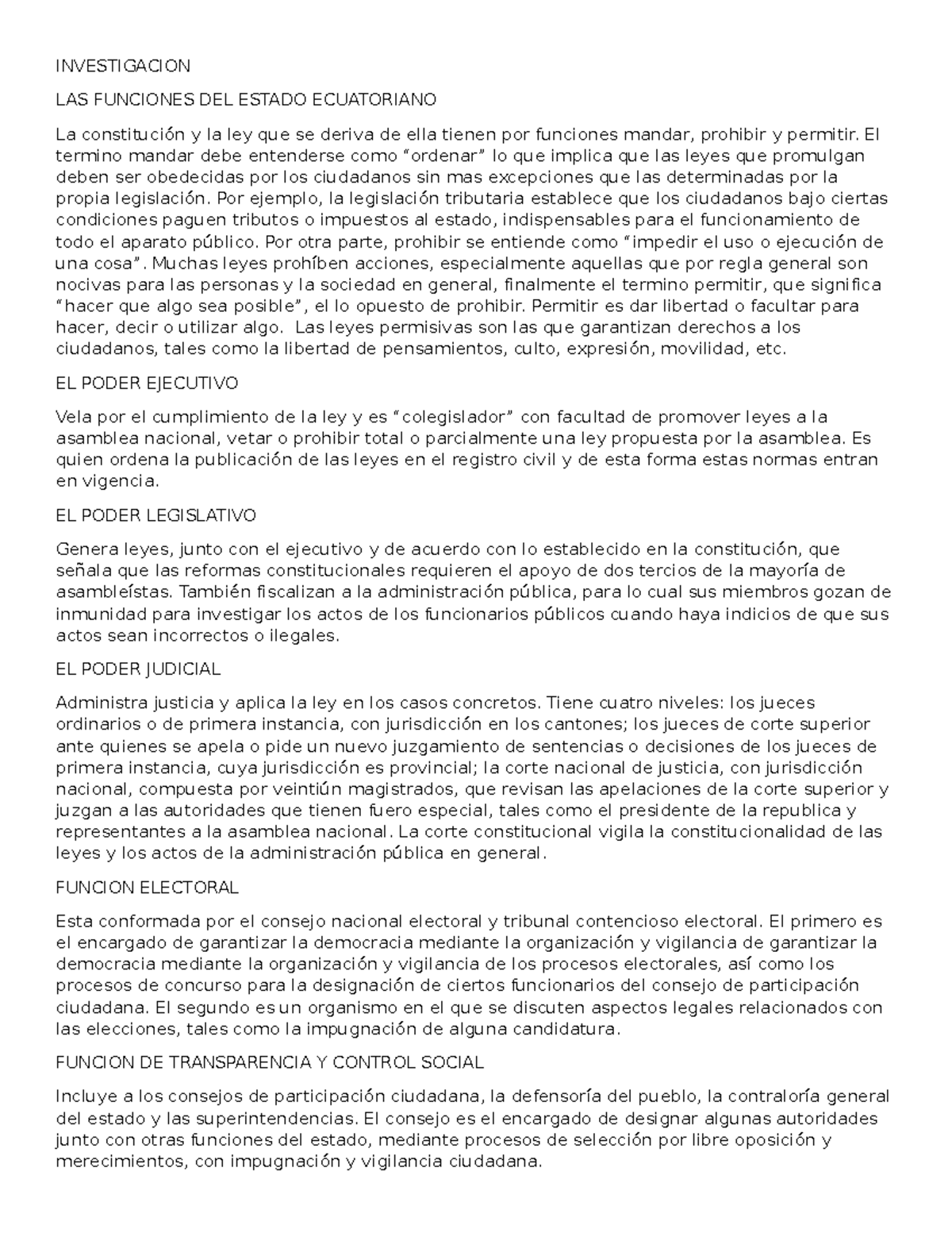 Poderes DEL Estado EXPO INVESTIGACION LAS FUNCIONES DEL ESTADO