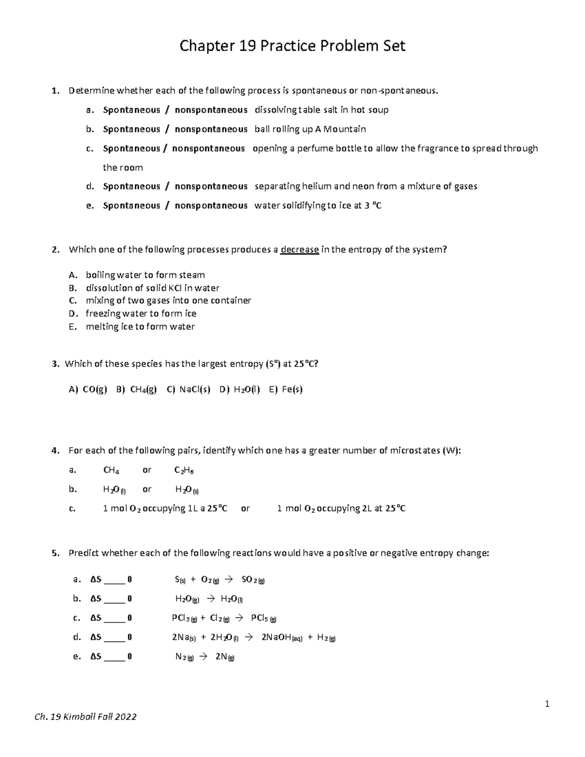 Ch19 Practice Problems - Determine whether each of the following ...