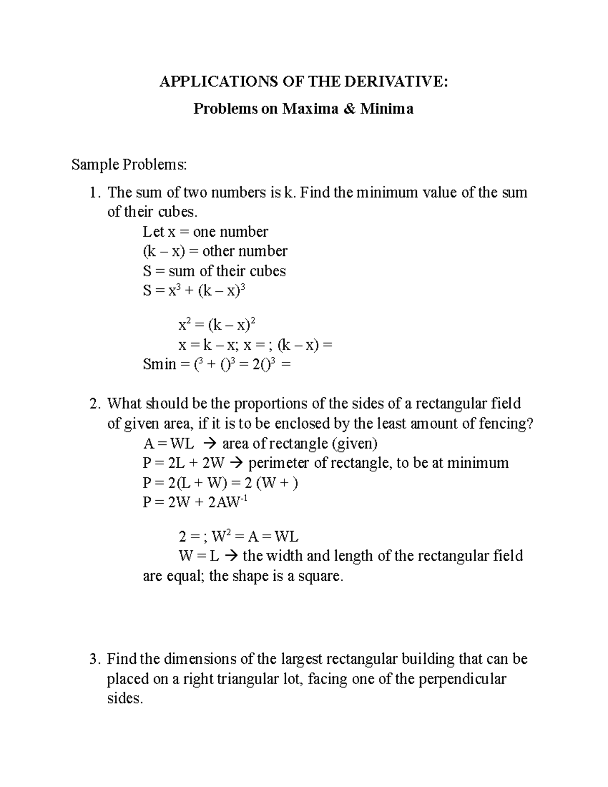 Applications OF THE Derivative - APPLICATIONS OF THE DERIVATIVE ...