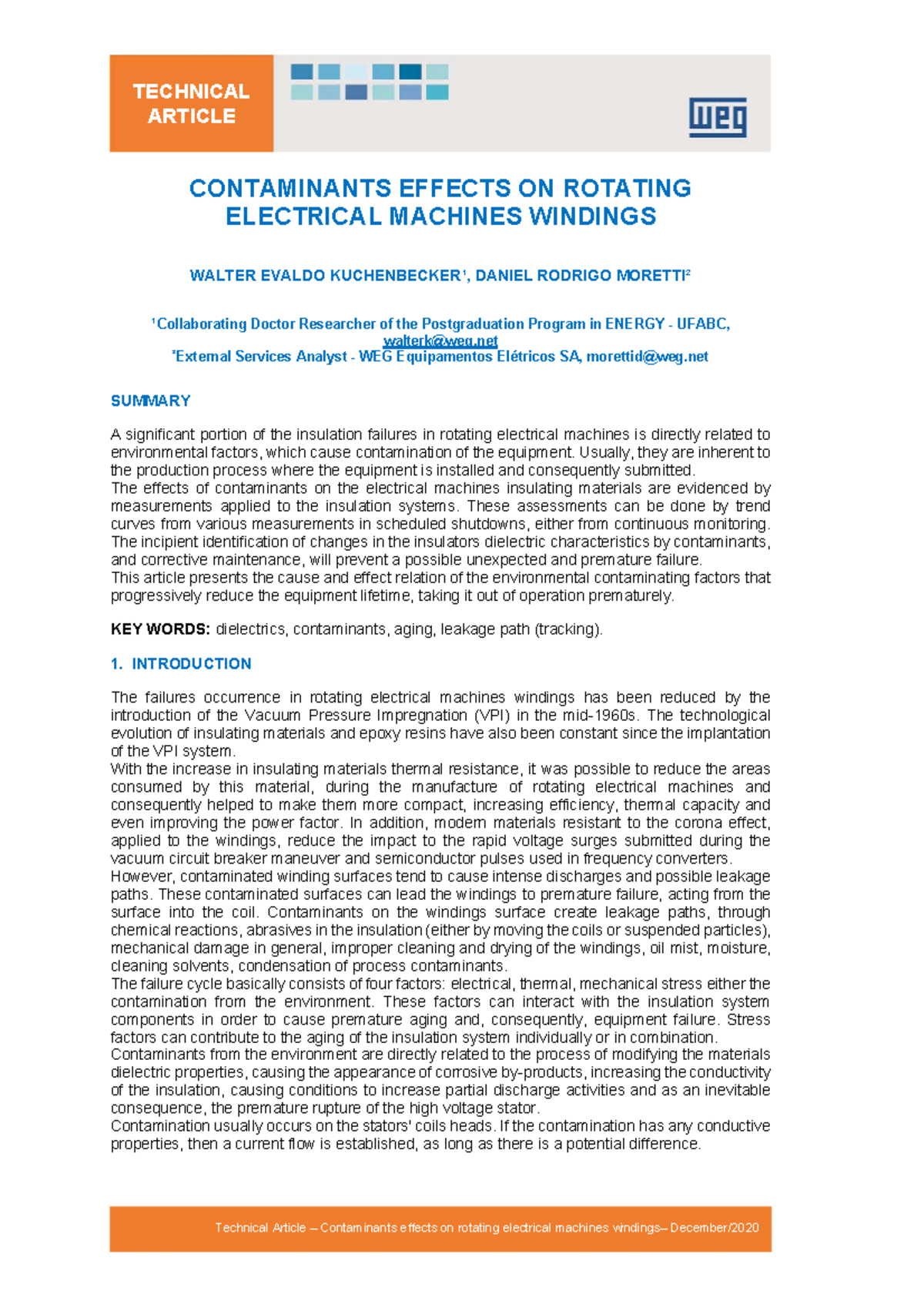 WEG contaminants effects on rotating electrical machines windings ...