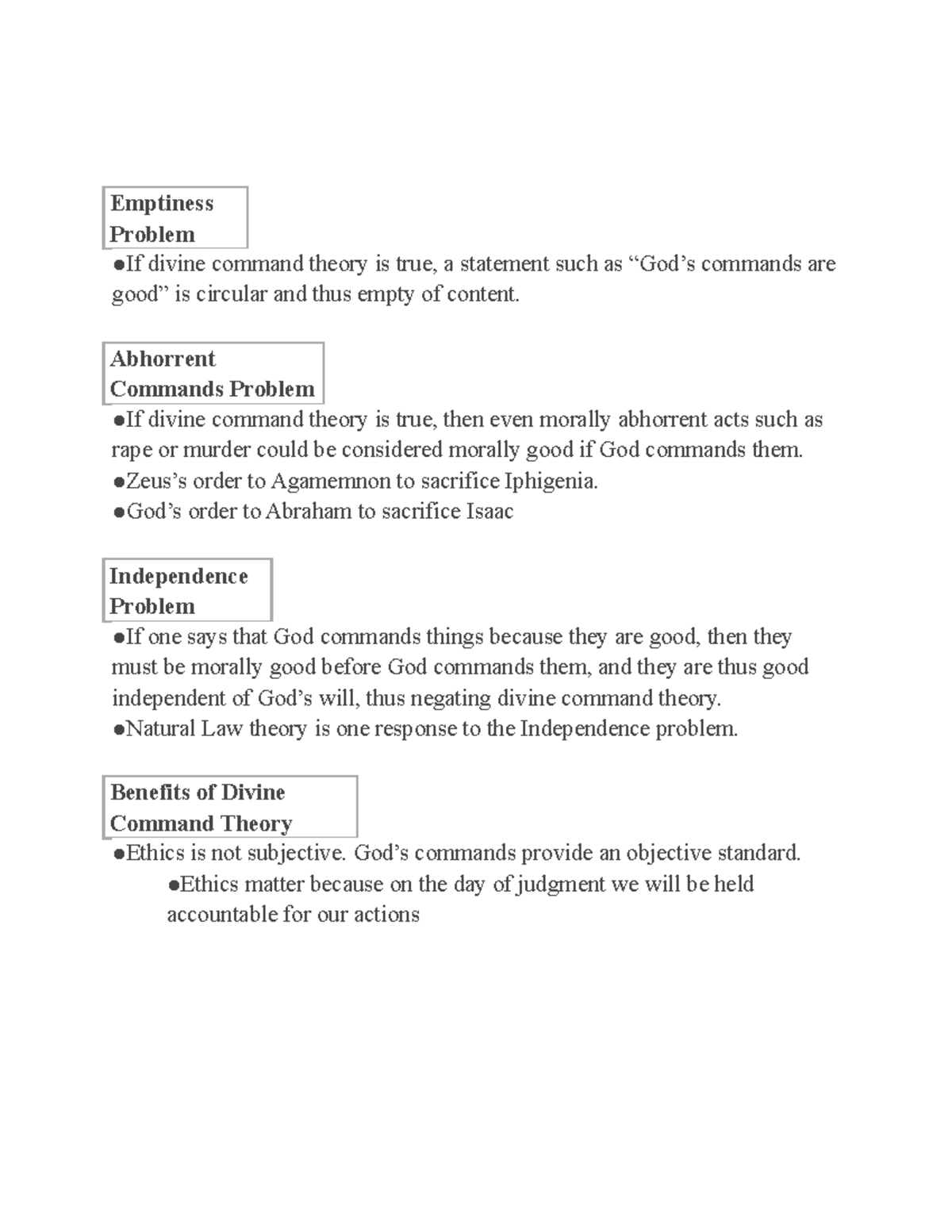 Divine comand pt 2 - Emptiness Problem If divine command theory is true ...
