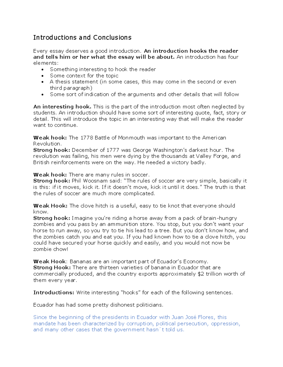 Homework 1 - Homeworok - Introductions and Conclusions Every essay ...
