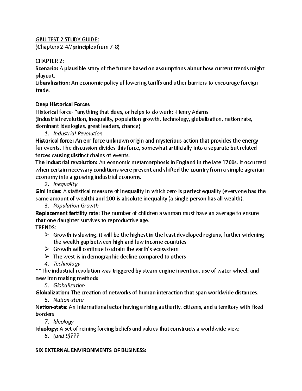GBU TEST 2 Study Guide - GBU TEST 2 STUDY GUIDE: (Chapters 2-4 ...