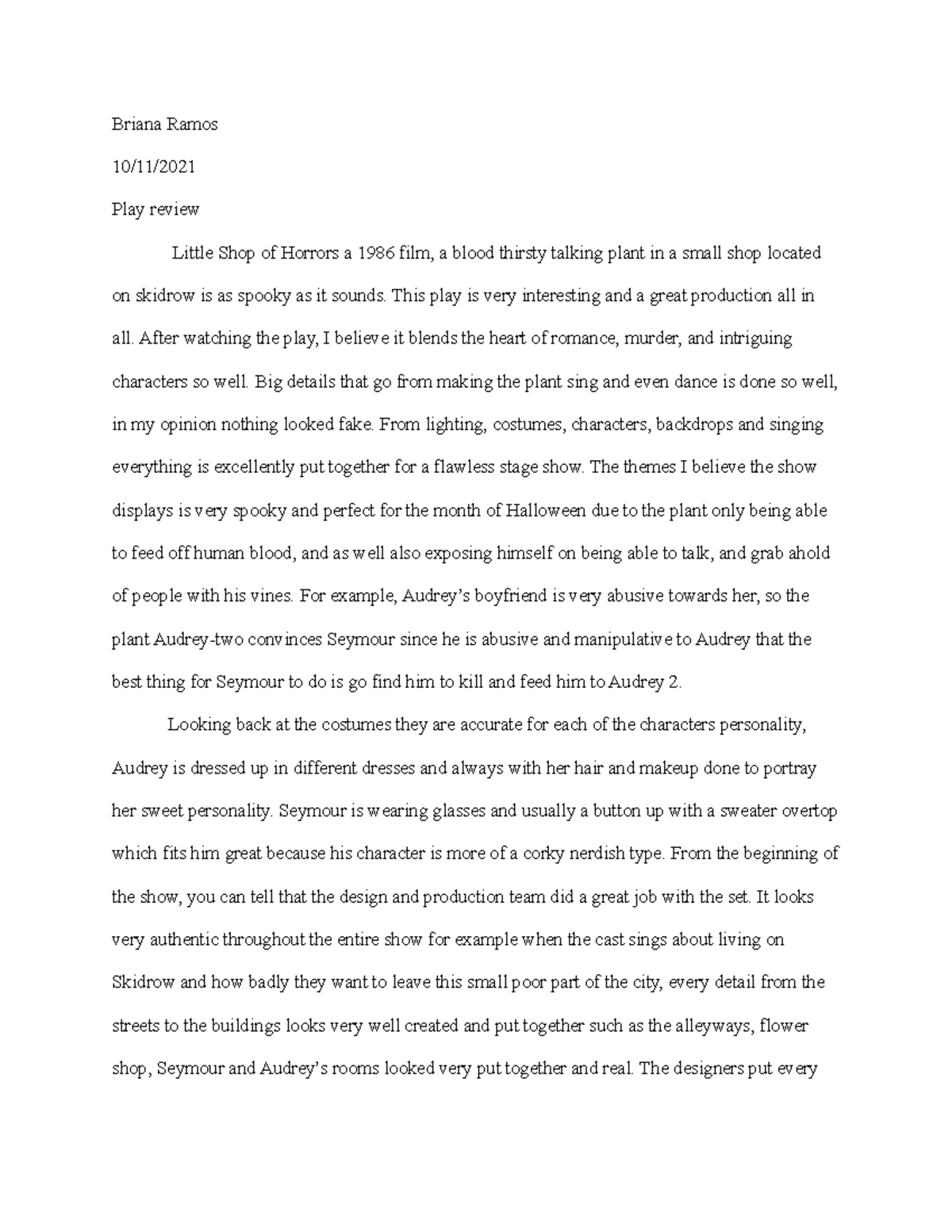 Play Review Essay Grade A Briana Ramos 10 11 Play Review Little 