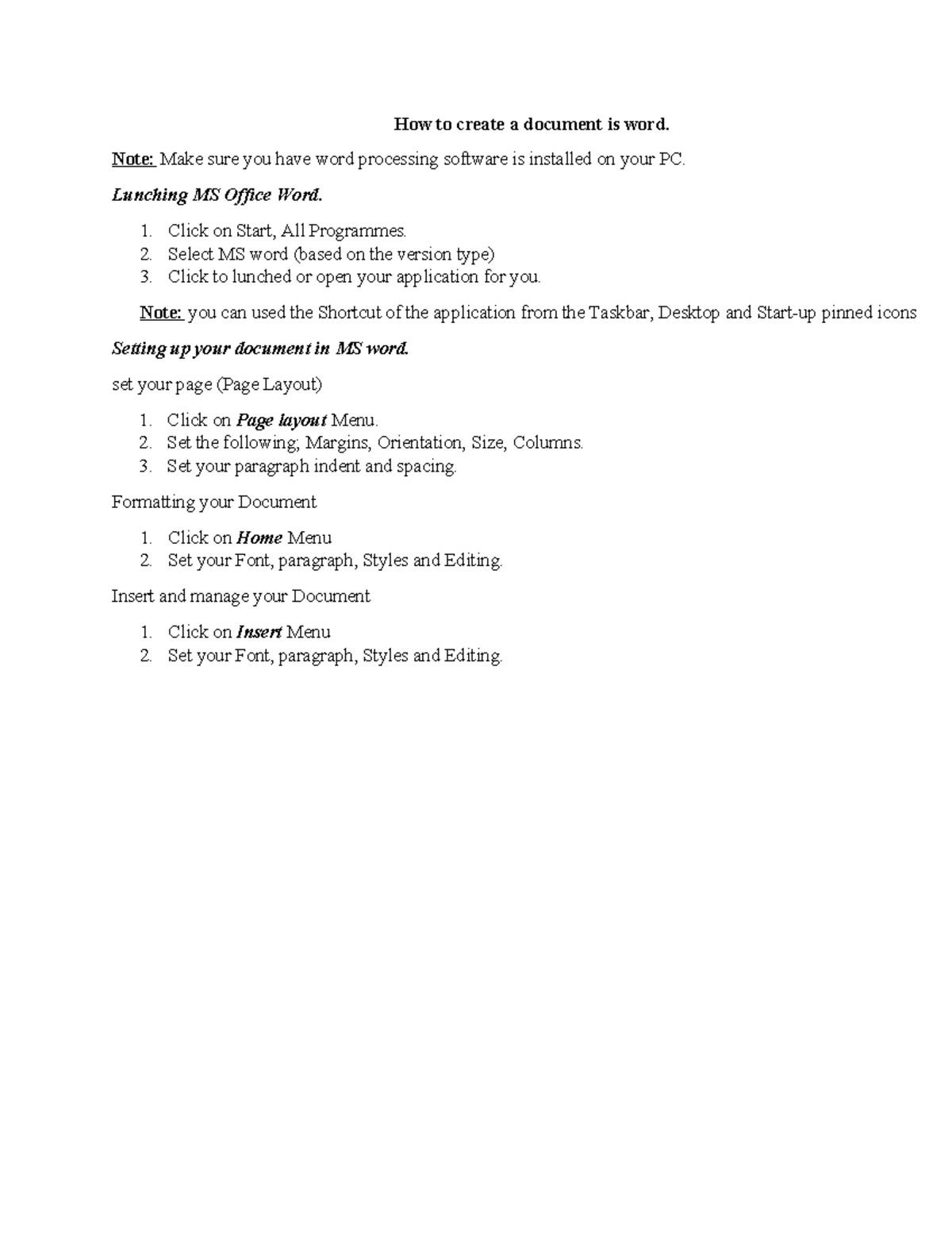 How to create a document is word - Note: Make sure you have word ...