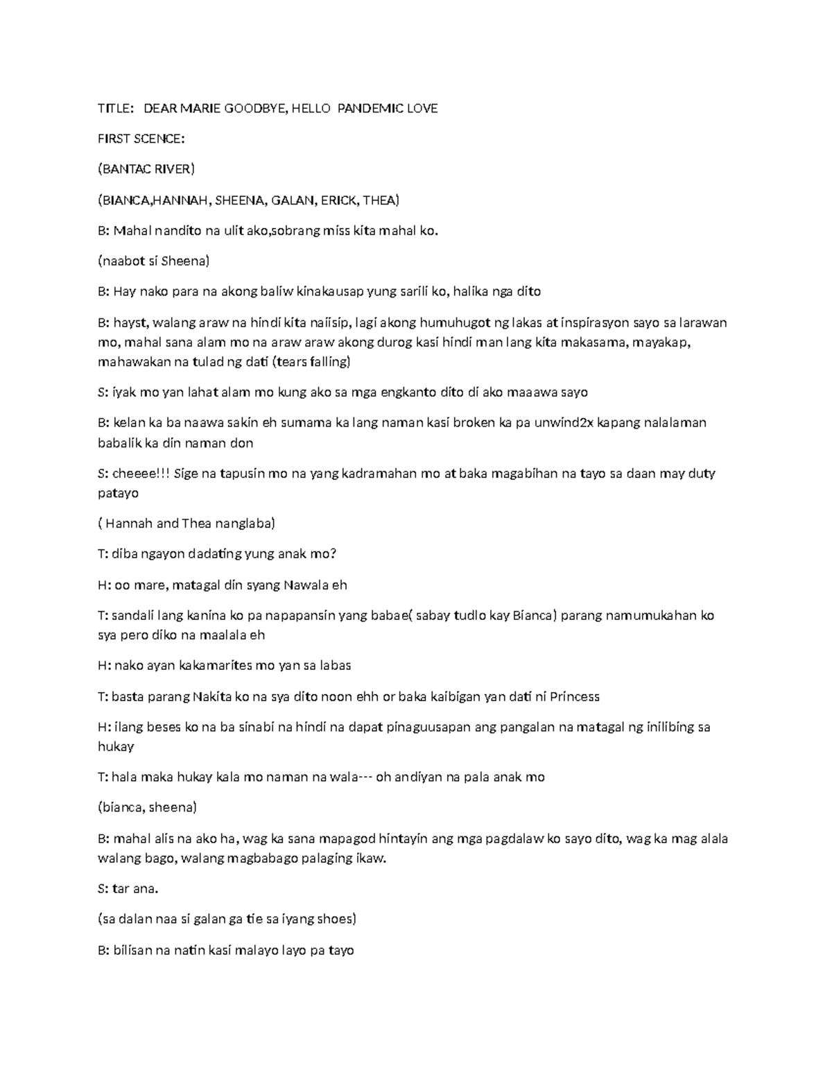 Short film - nothing - TITLE: DEAR MARIE GOODBYE, HELLO PANDEMIC LOVE ...