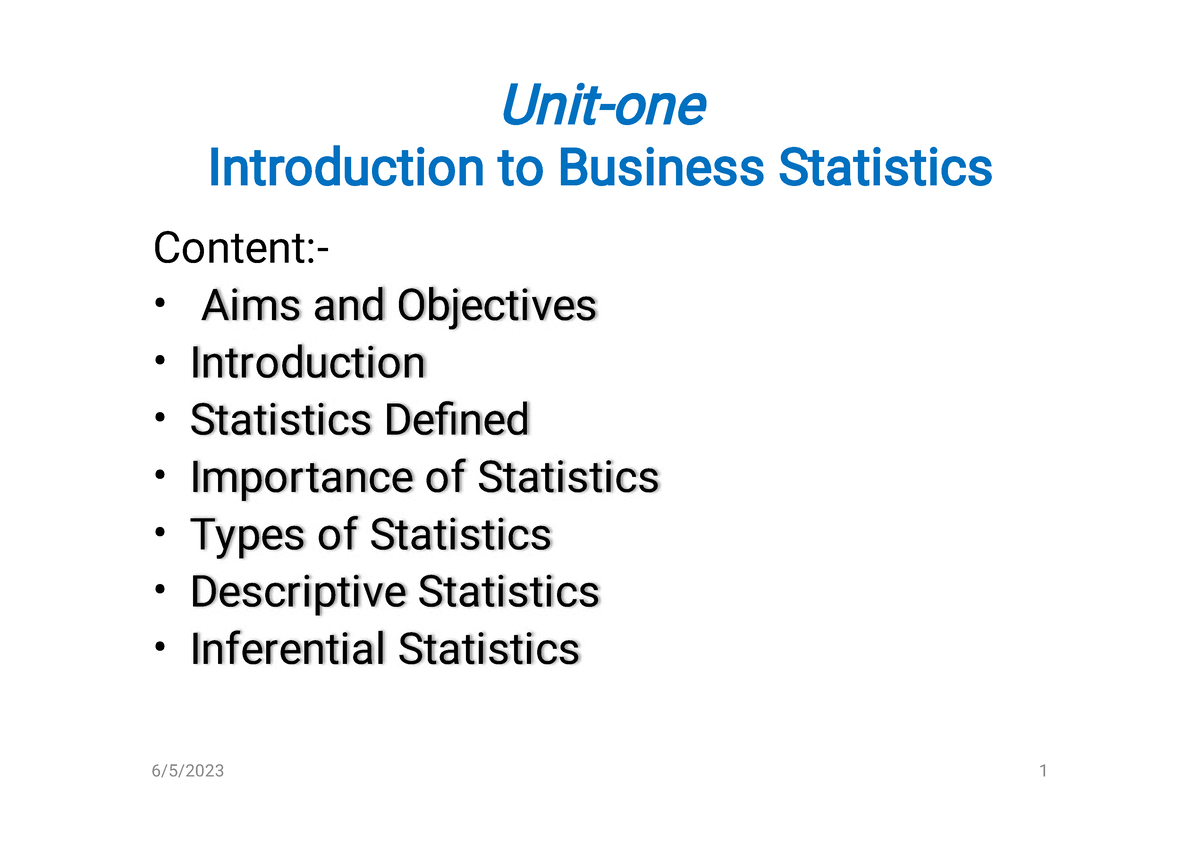 Business Statitics Chapter 1-4 Pdf By Yared - Unit-one Introduction To ...