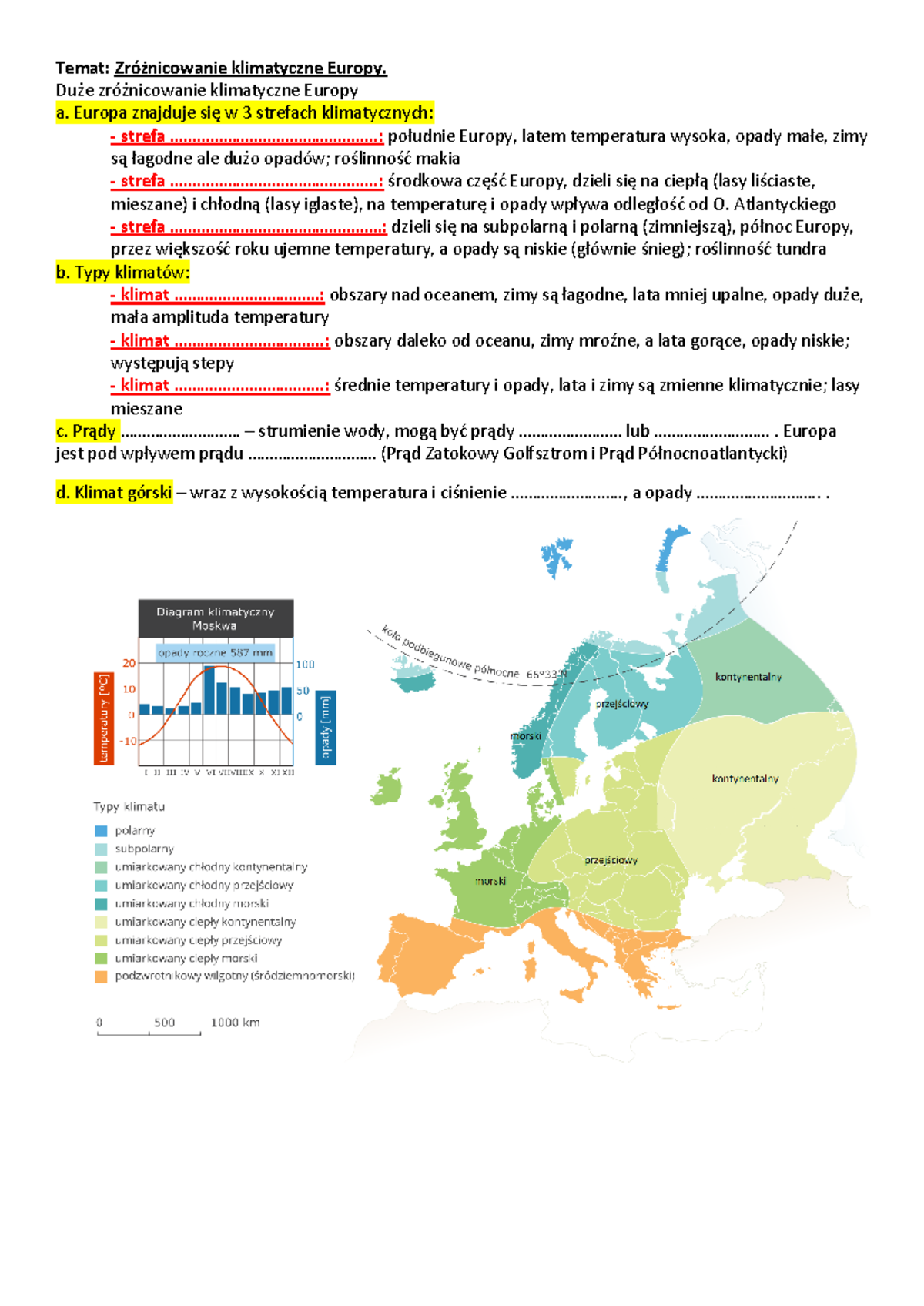 Zróżnicowanie Klimatyczne Europy - Karta Pracy - Temat: Zróżnicowanie ...