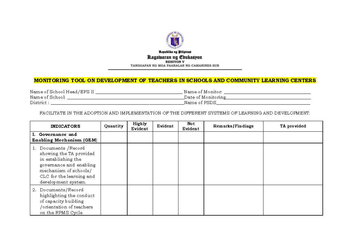 5 - TEACH - MONITORING TOOL ON DEVELOPMENT OF TEACHERS IN SCHOOLS AND ...