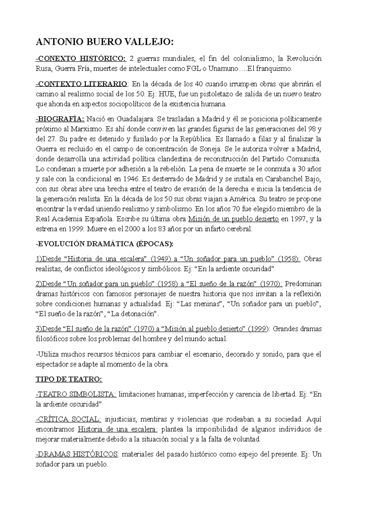 Antonio Buero Vallejo Literatura De Segunda Lengua 28076 Unizar Studocu