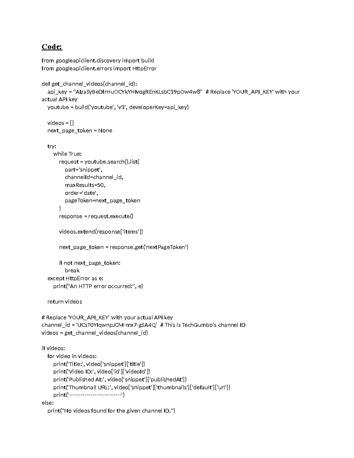 Sma2code - SMA practical - Code: from googleapiclient import build from ...
