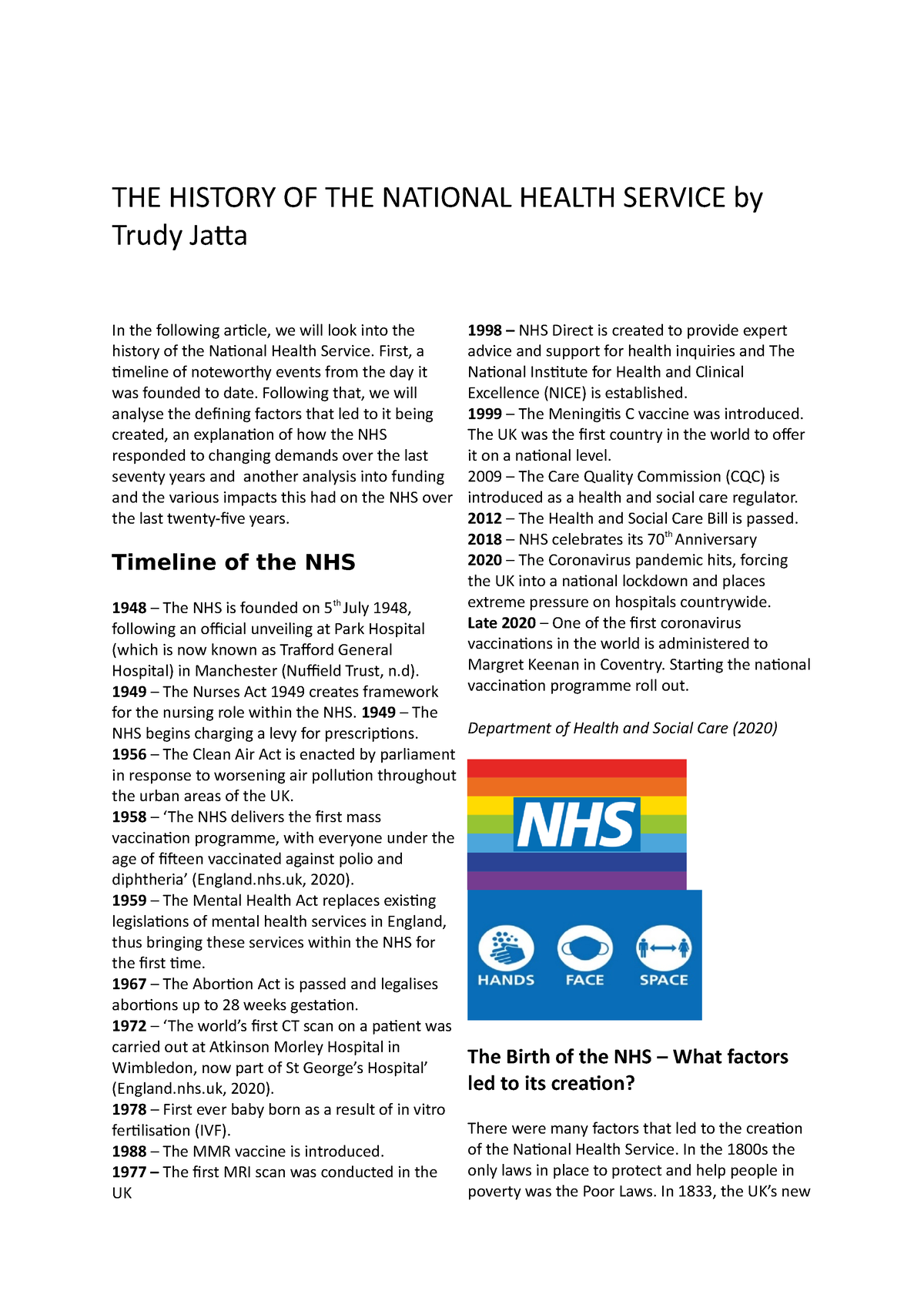 history of the nhs essay