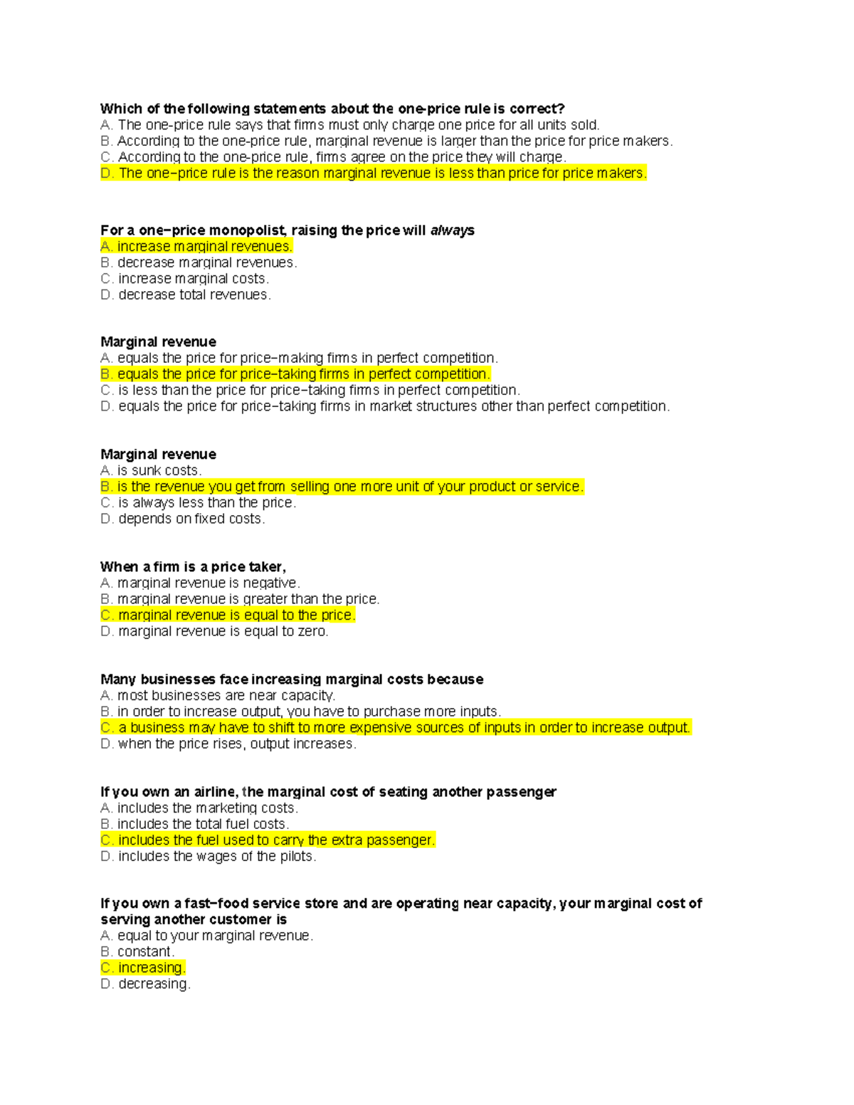 ECON Ch 9-10 Study Plan Questions - Which of the following statements ...