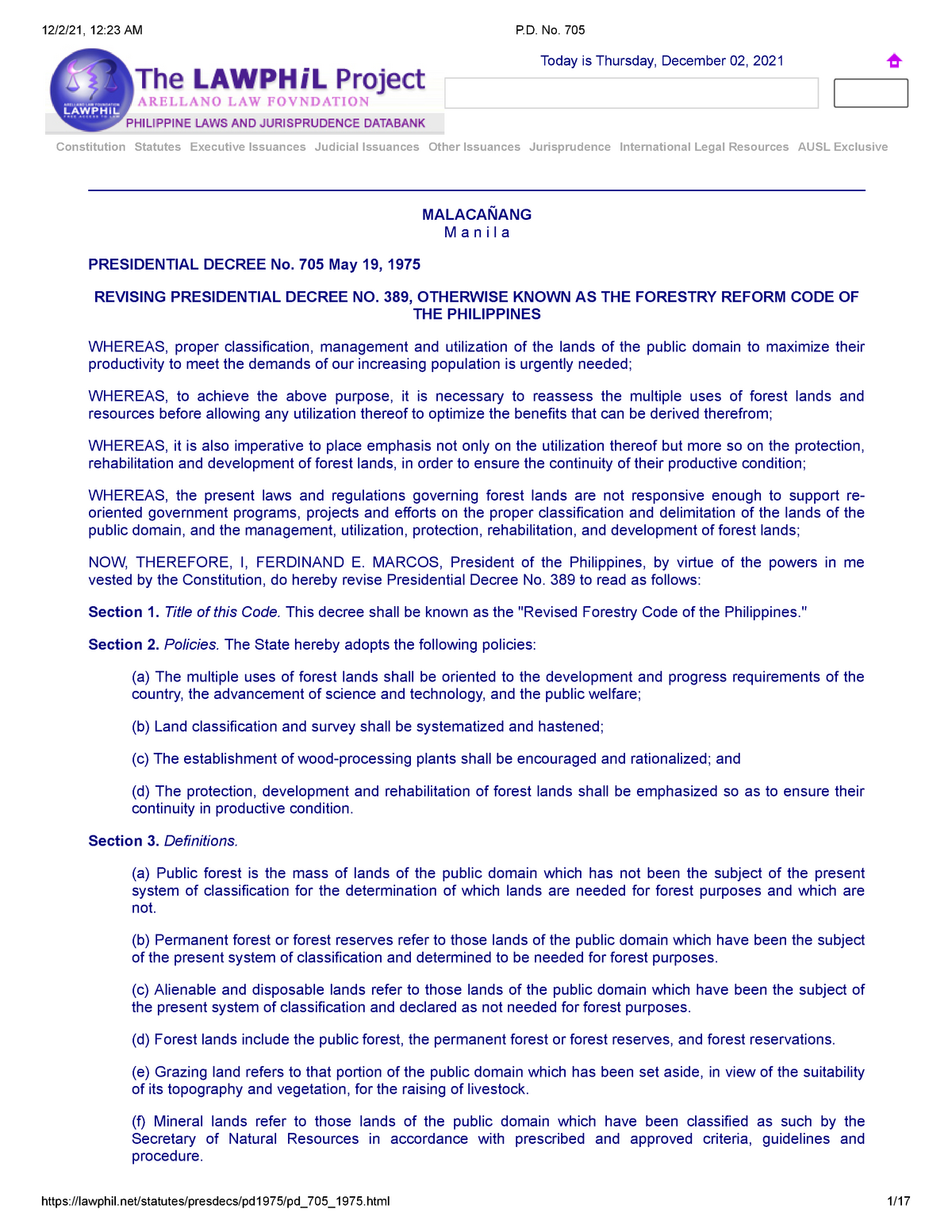 p-d-no-705-forestry-law-constitutionstatutes-executive