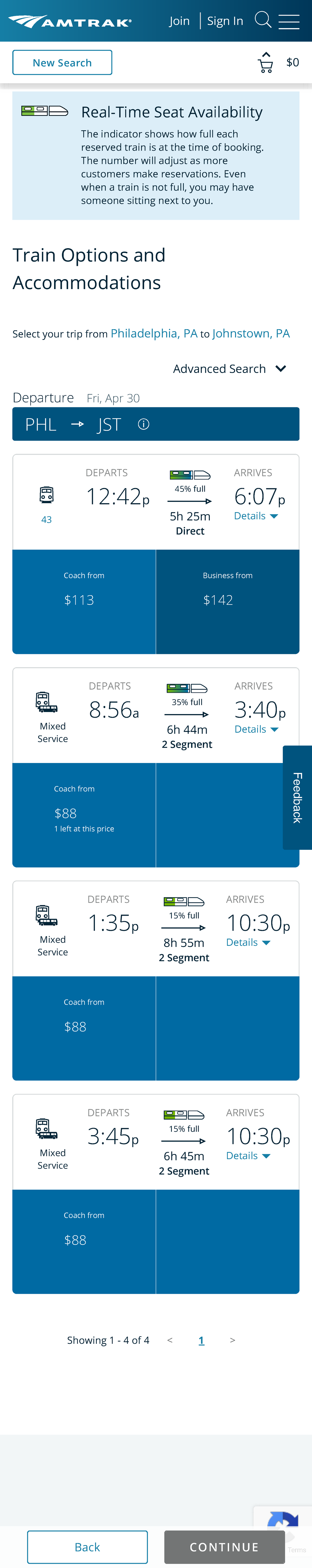 Amtrak - Reservations - Select Train - New Search $ Train Options and ...