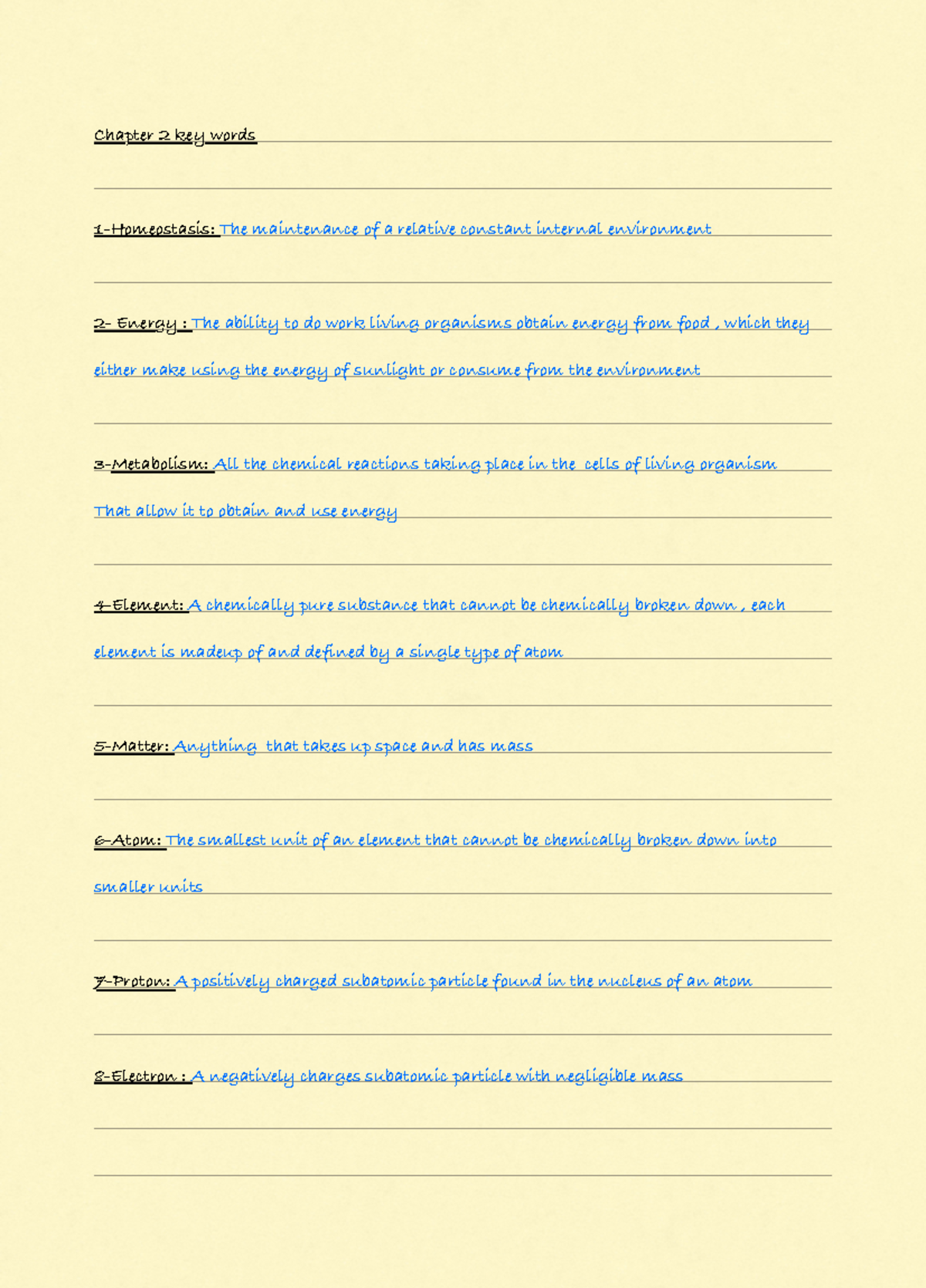 Chapter 2 - key terms for mid terms - Chapter 2 key words 1-Homeostasis ...