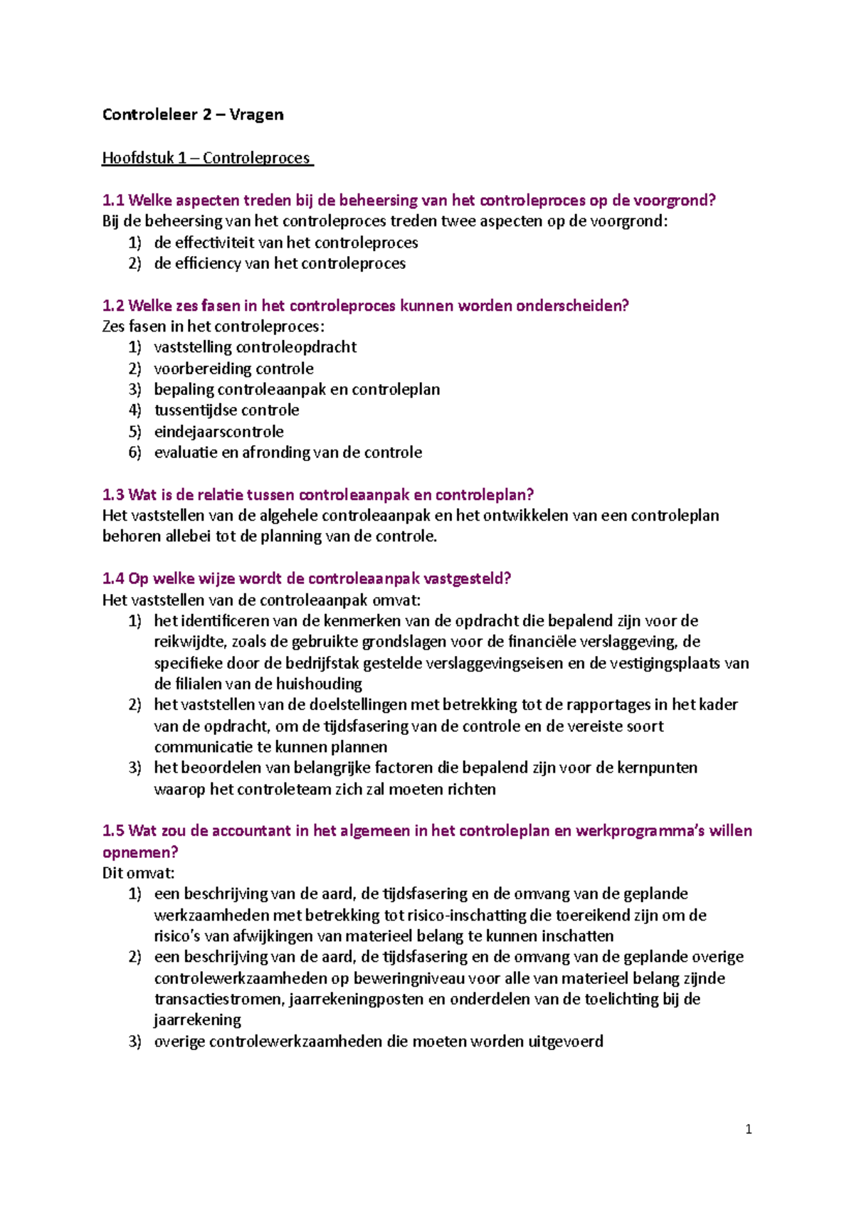 Verplichte opgaven - Hoofdstuk 1 – controleproces - Controleleer 2 ...