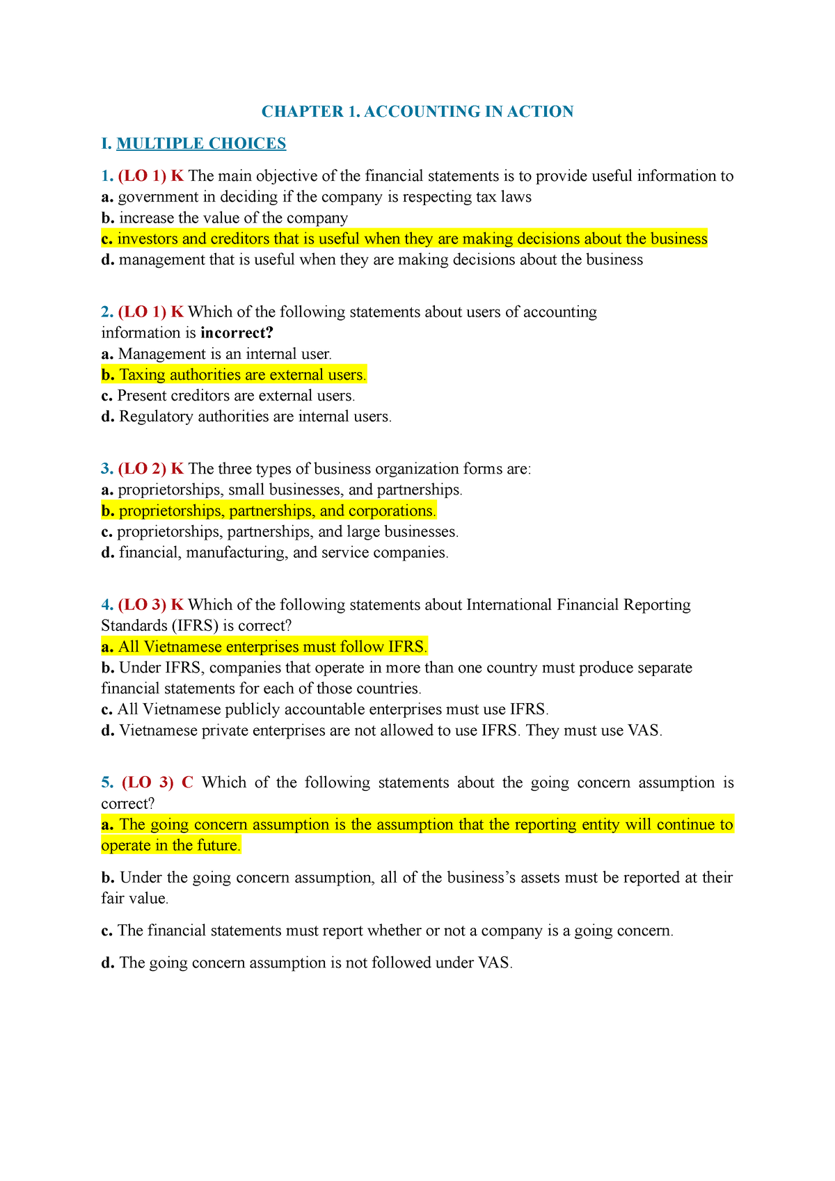 Multiple Choices And Exercises Chapter 1 - CHAPTER 1. ACCOUNTING IN ...