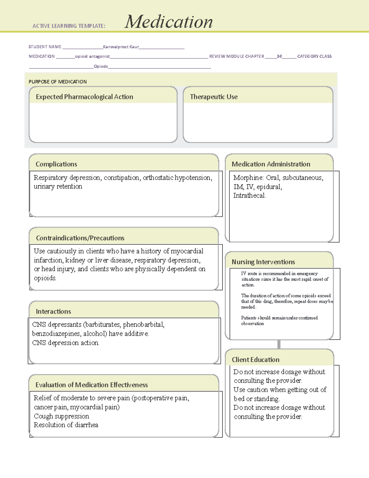 Active Learning Template Opiod Antagonist - STUDENT NAME Kanwalpreet ...