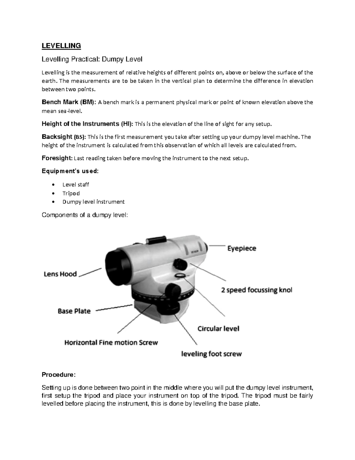 Levelling Practical - Mathematics - LEVELLING Levelling Practical ...