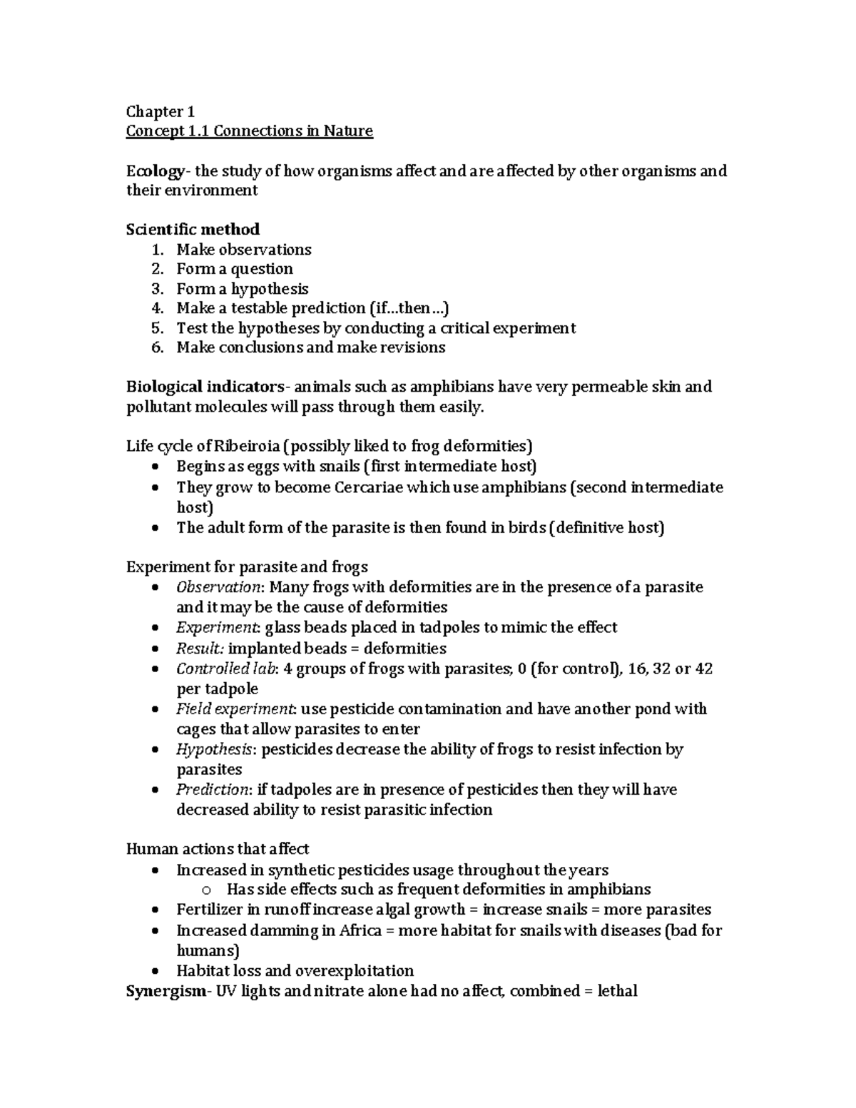 Chapter 1 Ecology Notes - Chapter 1 Concept 1 Connections In Nature ...