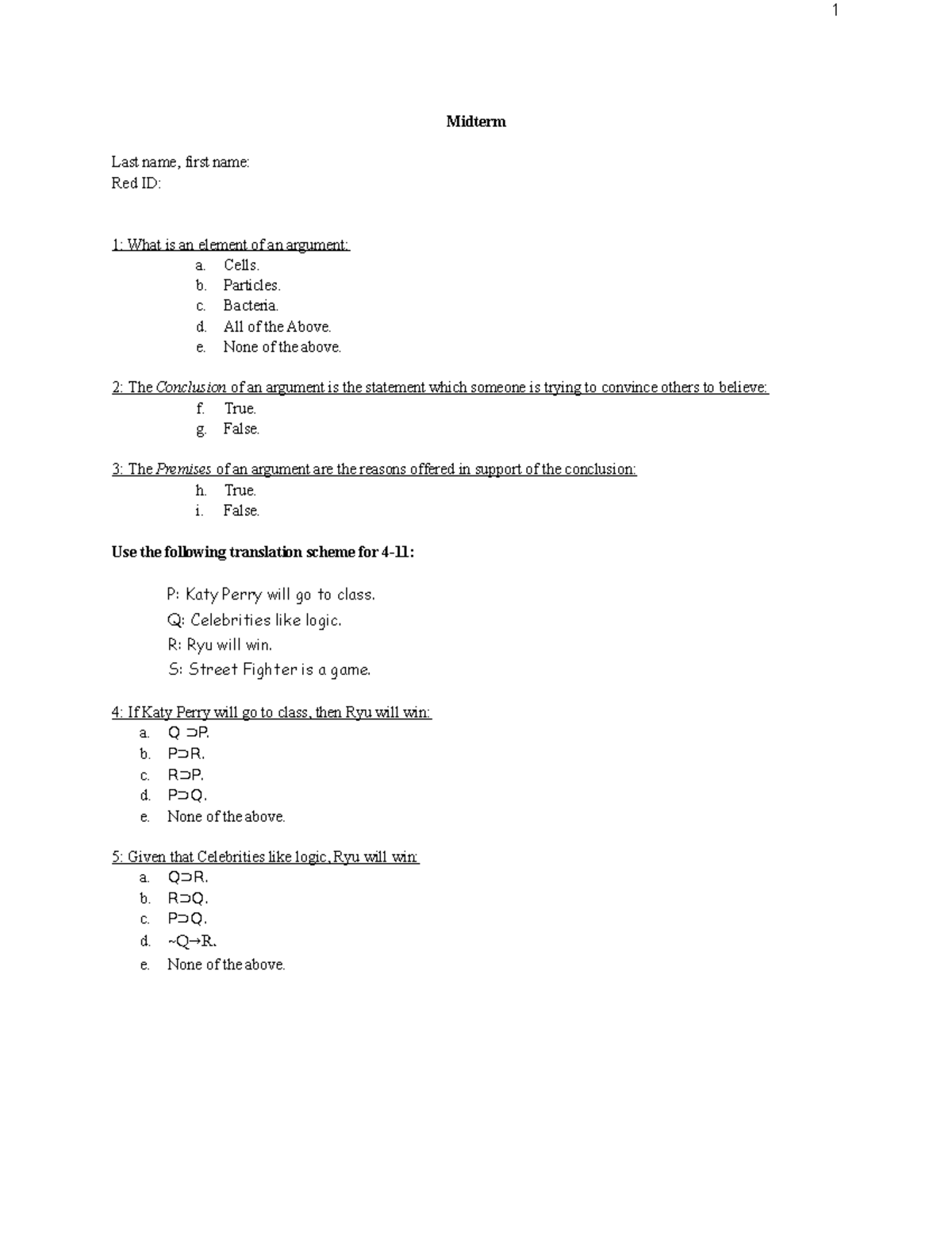 Midterm Exam: Argument Forms and Logic - Studocu
