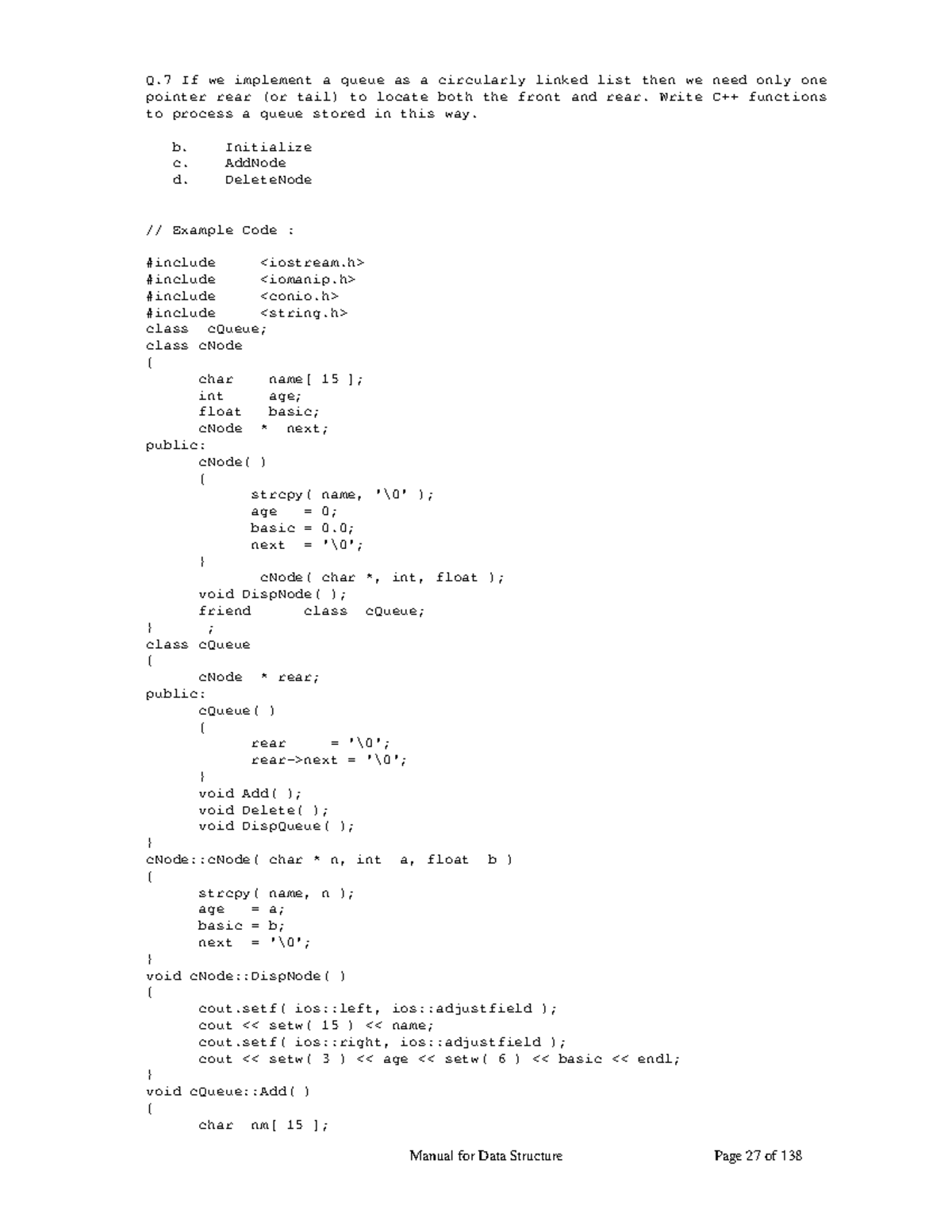 Data Structure Operation On List Manual For Data Structure Page 27 Of 138 Q If We Implement A