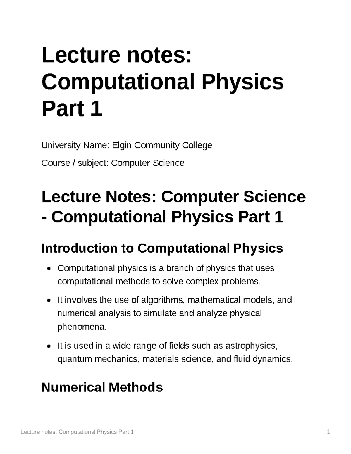 Lecture notes Computational Physics Part 1 - Lecture notes ...