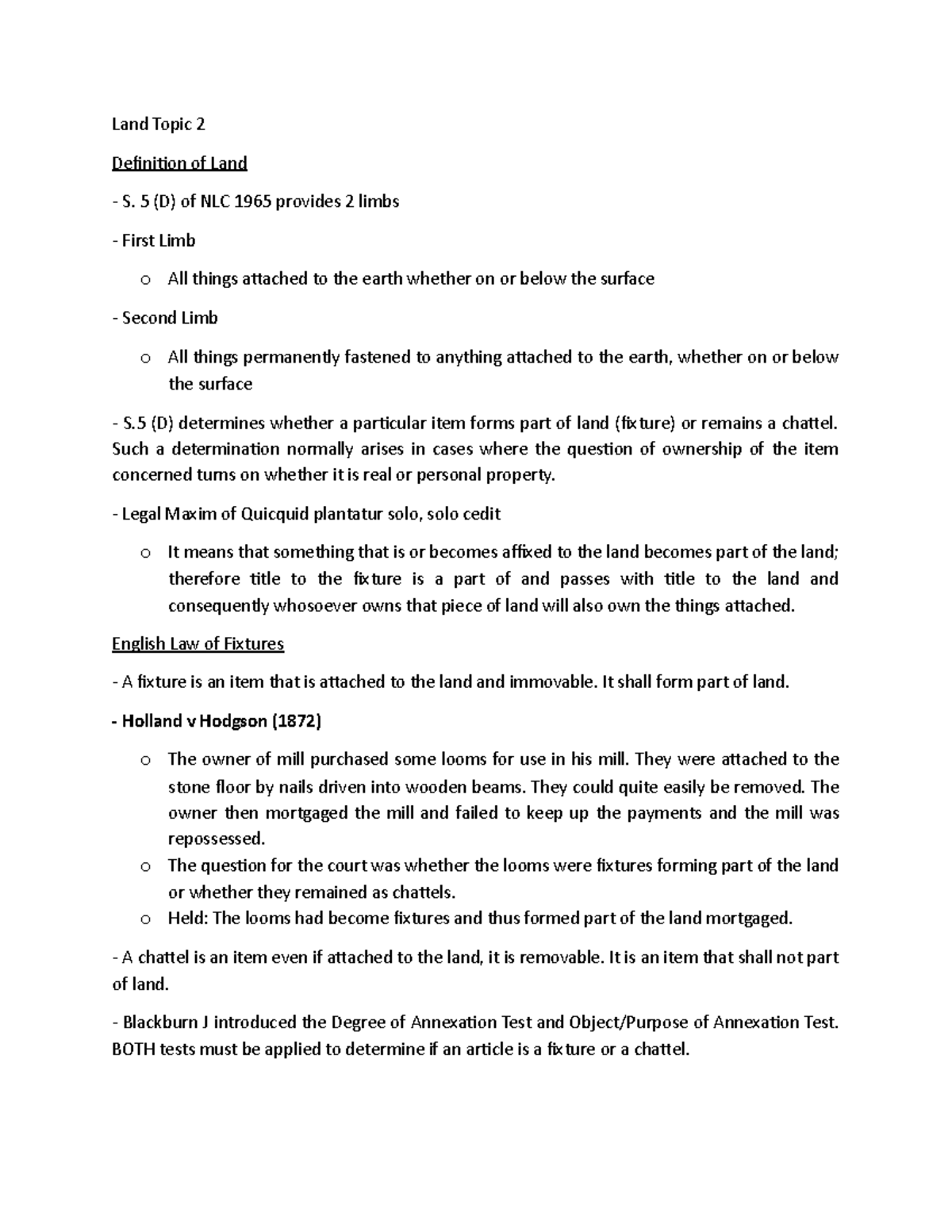 Land Topic 2 - 5 (D) of NLC 1965 provides 2 limbs First Limb o All ...