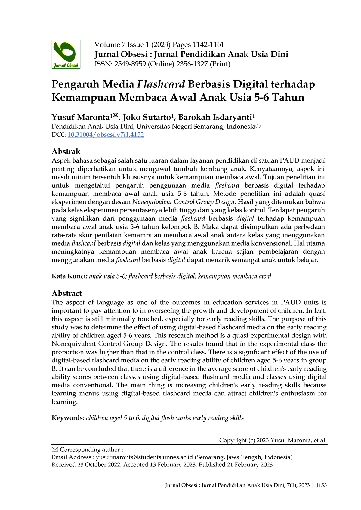 Pengaruh Media Flashcard Berbasis Digital Terhadap - Jurnal Obsesi ...