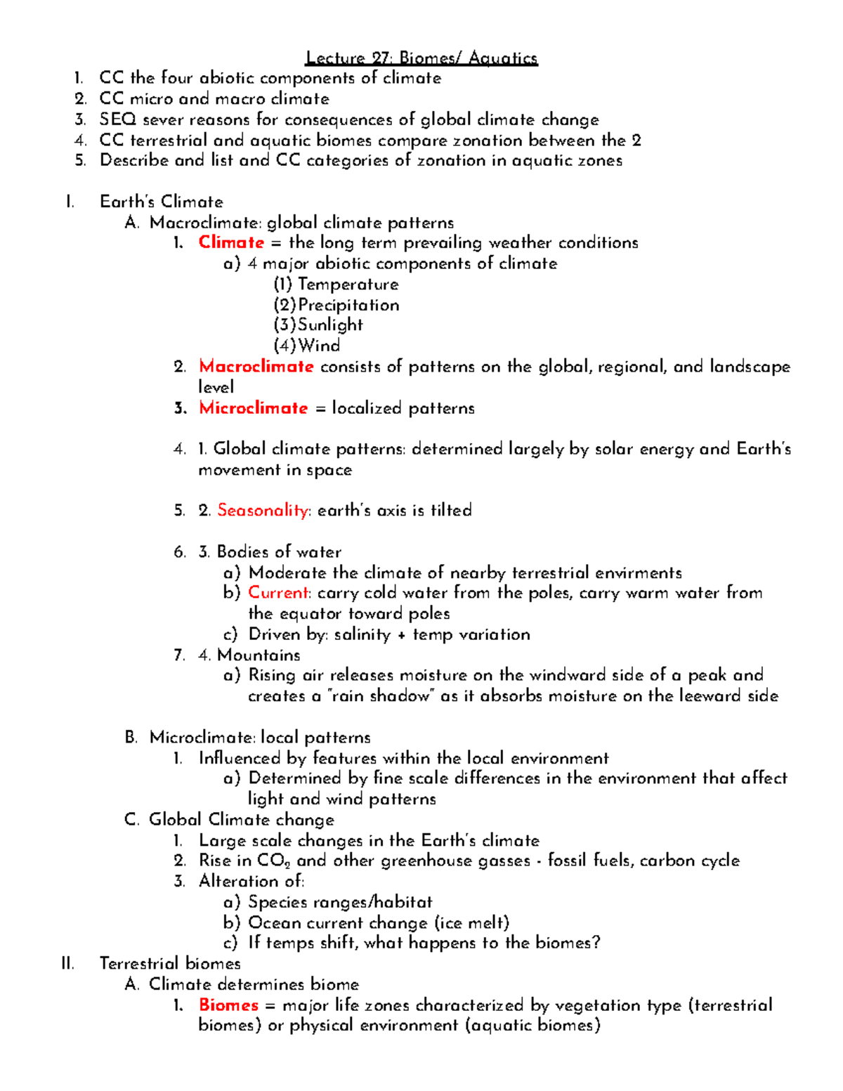 Biology Chapter 27 Biomes Aquatics Lecture 27 Biomes/ Aquatics CC
